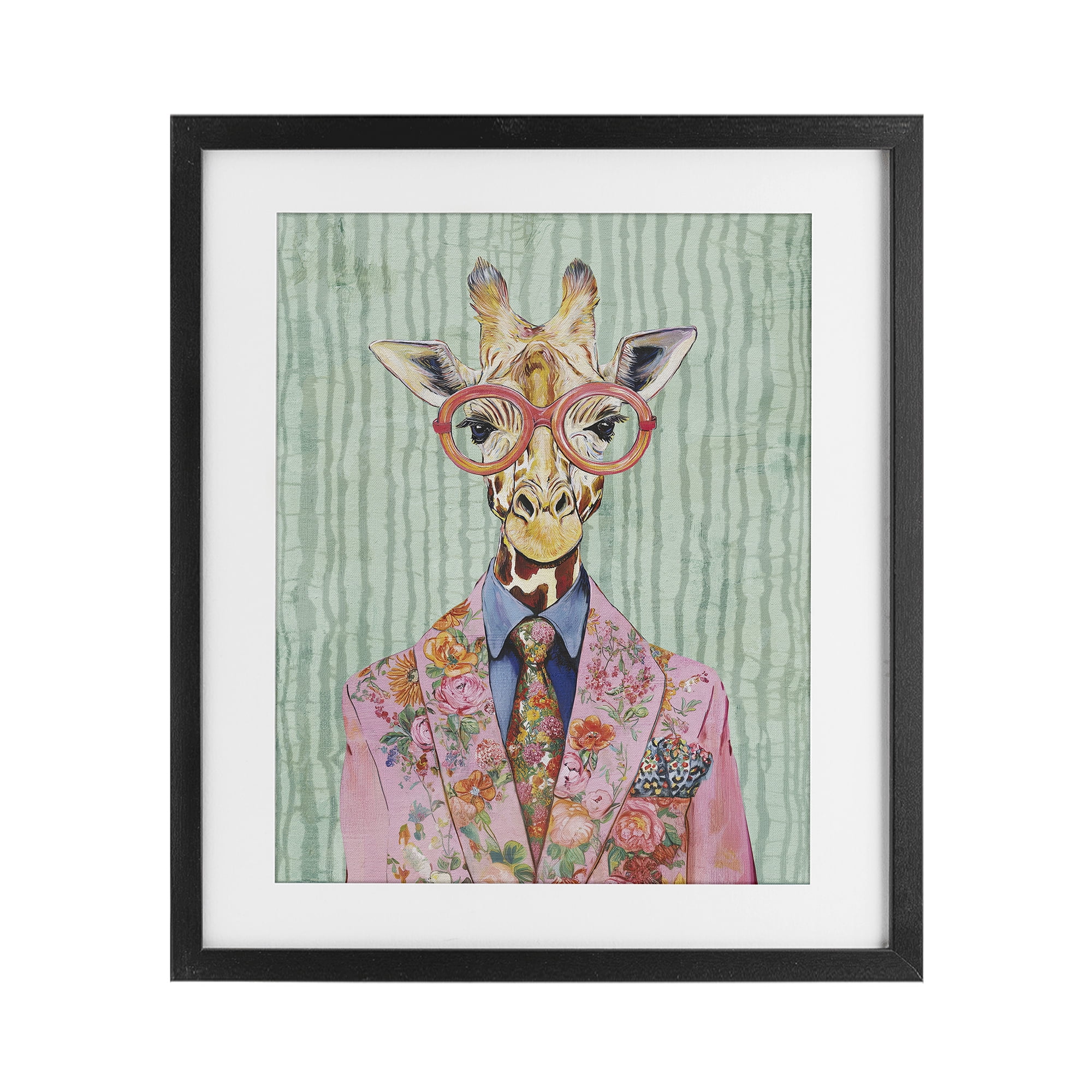 Stupell Industries Tall Stylish Giraffe Black Framed Print Under Glass, design by Svetlana Aleynikova