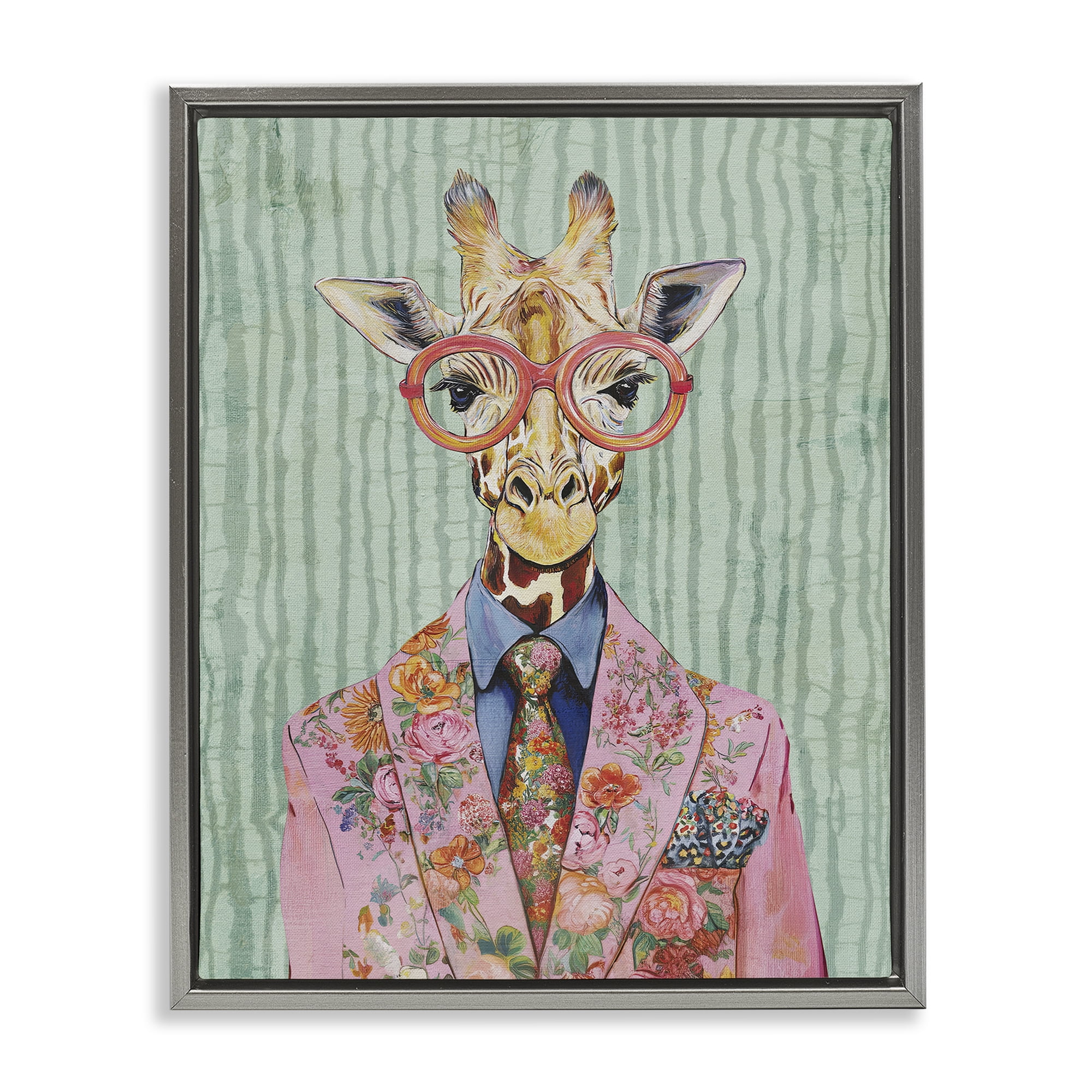 Stupell Industries Tall Stylish Giraffe Gray Framed Floater Canvas Wall Art, design by Svetlana Aleynikova