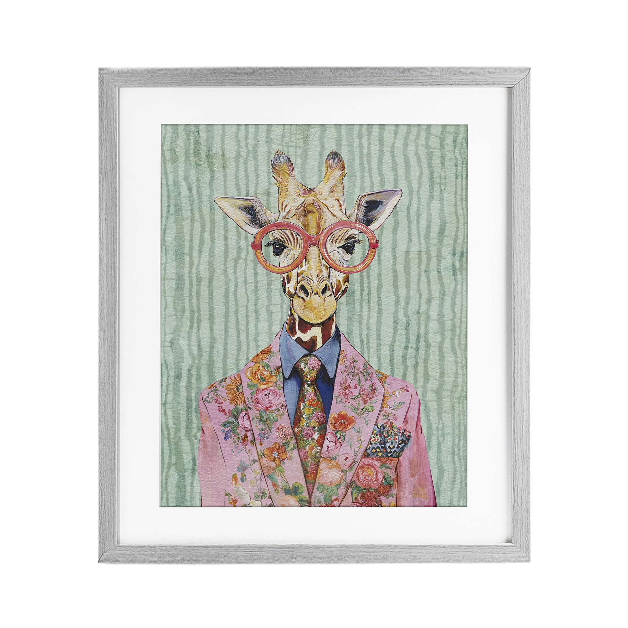 Stupell Industries Tall Stylish Giraffe Gray Framed Print Under Glass, design by Svetlana Aleynikova