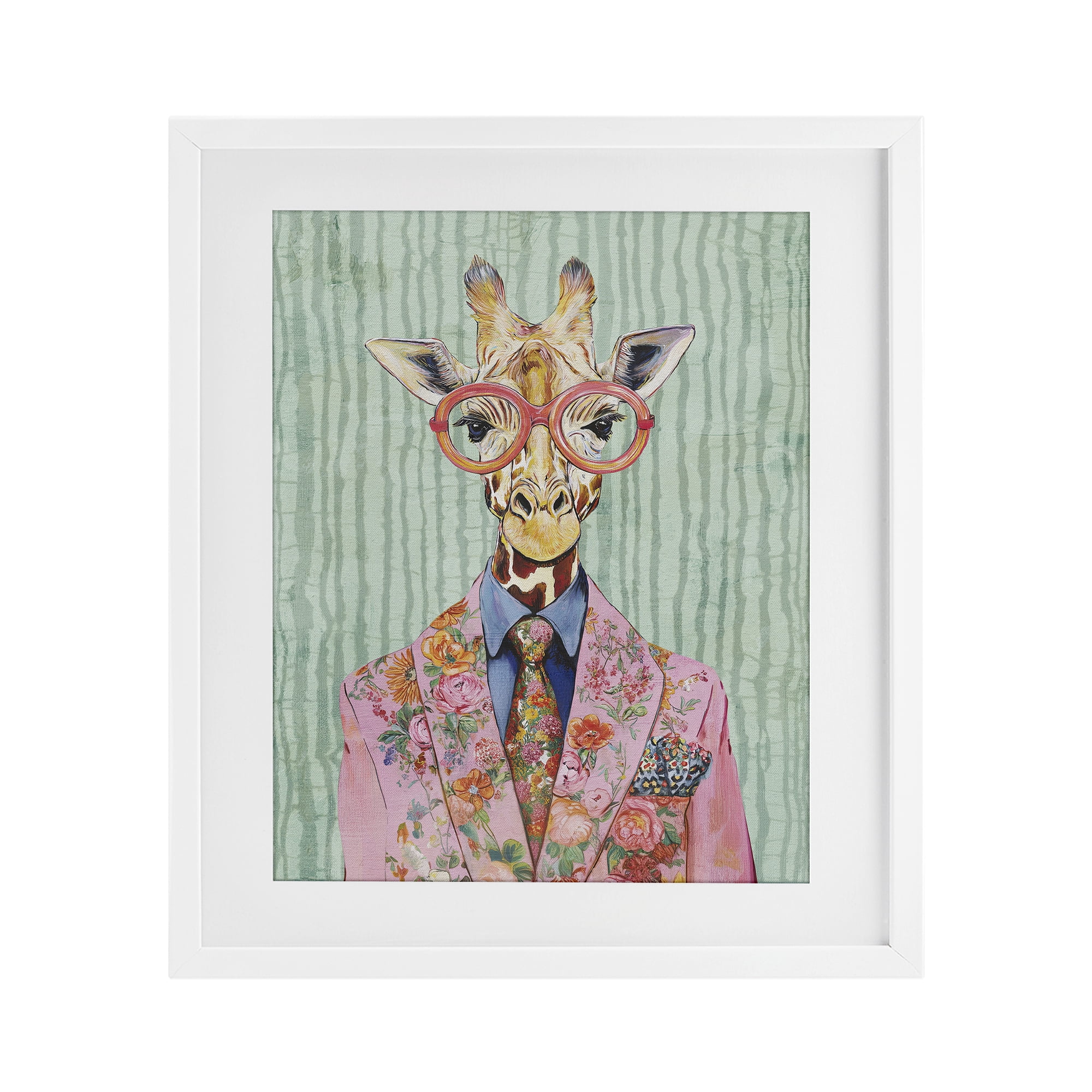 Stupell Industries Tall Stylish Giraffe White Framed Print Under Glass, design by Svetlana Aleynikova