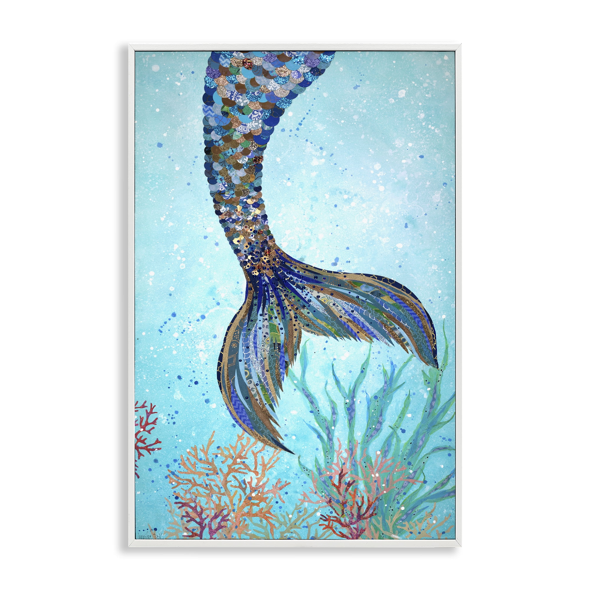 Stupell Industries Tall Tails Mermaid Fairy Tales & Fantasy Painting White Framed Art Print Wall Art, 16 x 24
