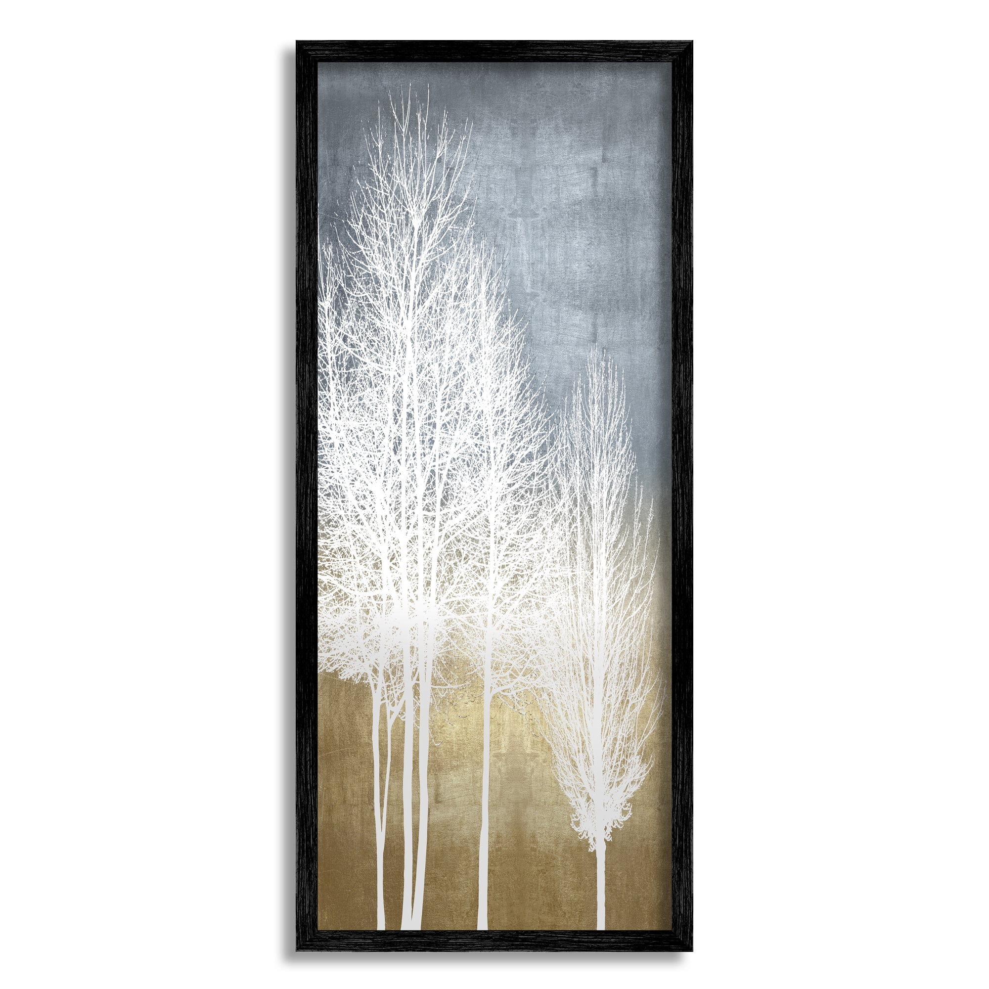 Stupell Industries Tall Tree Line Bare White Trees over Abstract Pattern Cabin Painting Black Framed Art Print Wall Art, 10 x 24, Design by Kate Bennett