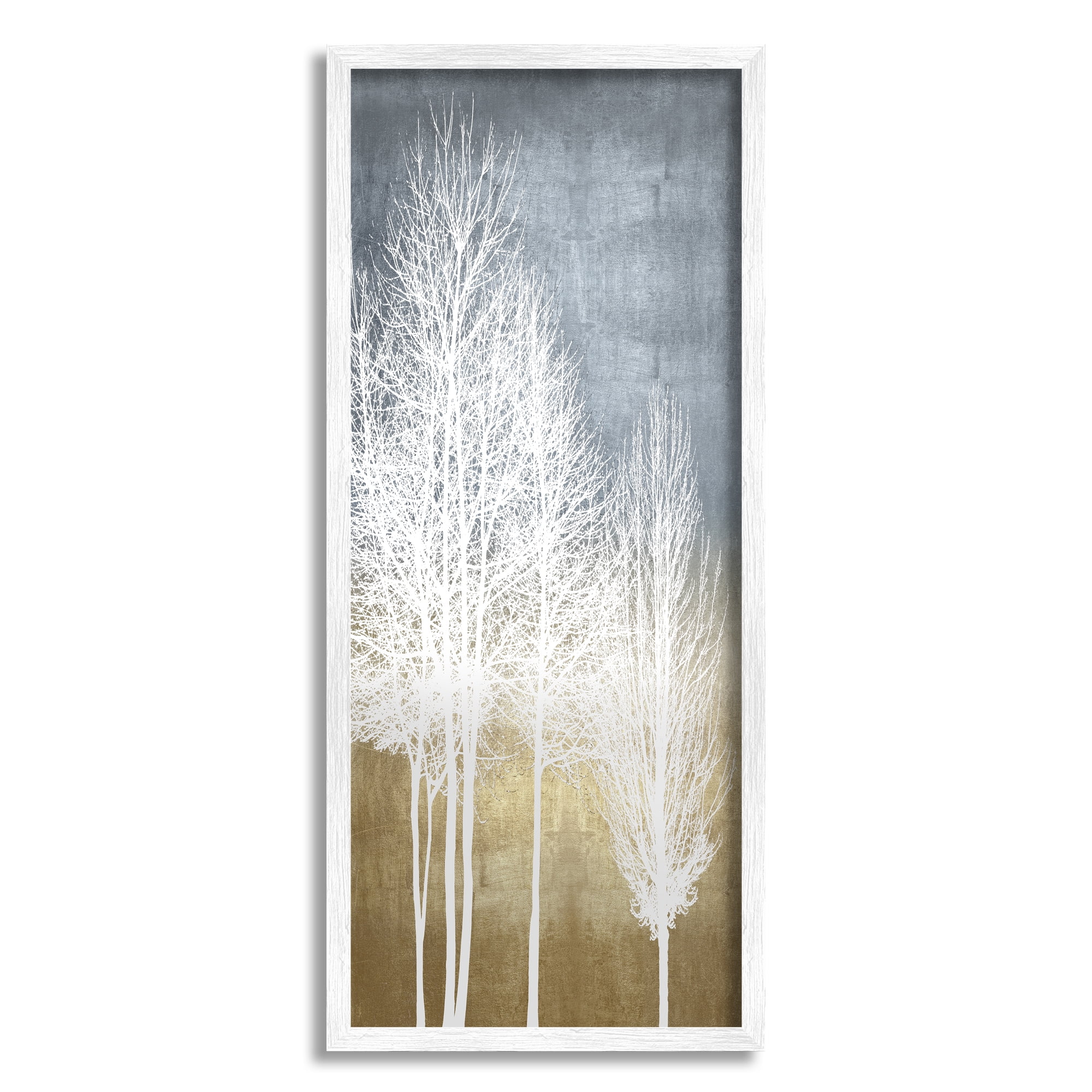 Tall White Tree Line Abstract Canvas Art with White Frame