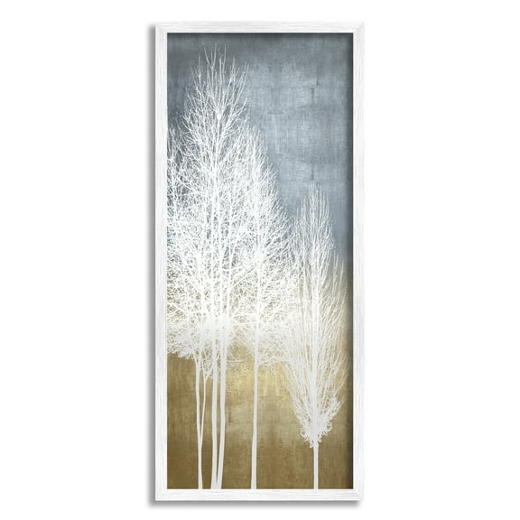 Stupell Industries Tall Tree Line Bare White Trees over Abstract Pattern Graphic Art White Framed Art Print Wall Art, 10x24, by Kate Bennett