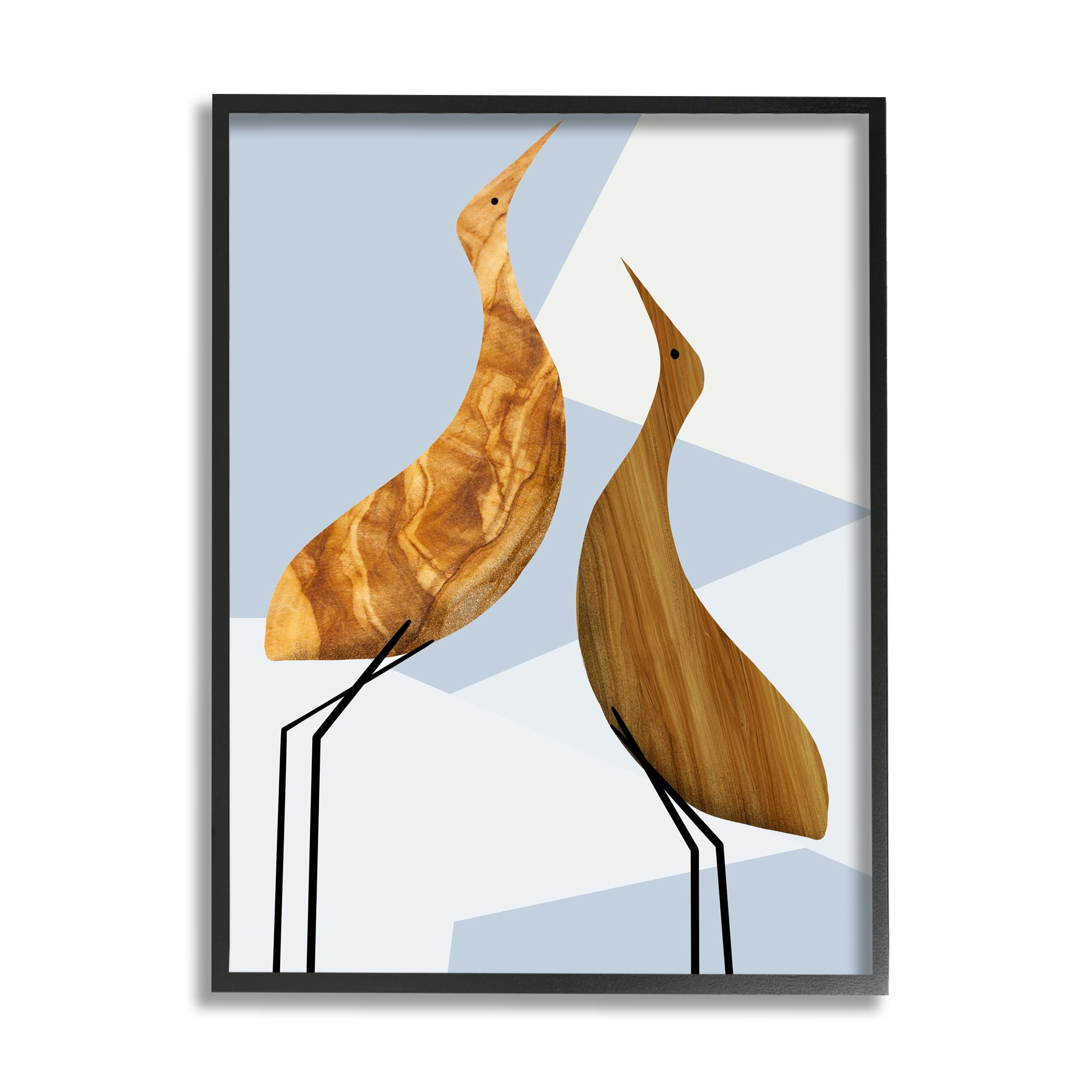 Stupell Industries Tall Tree Pattern Birds Blue Geometric Shapes Black Framed by Daphne Polselli