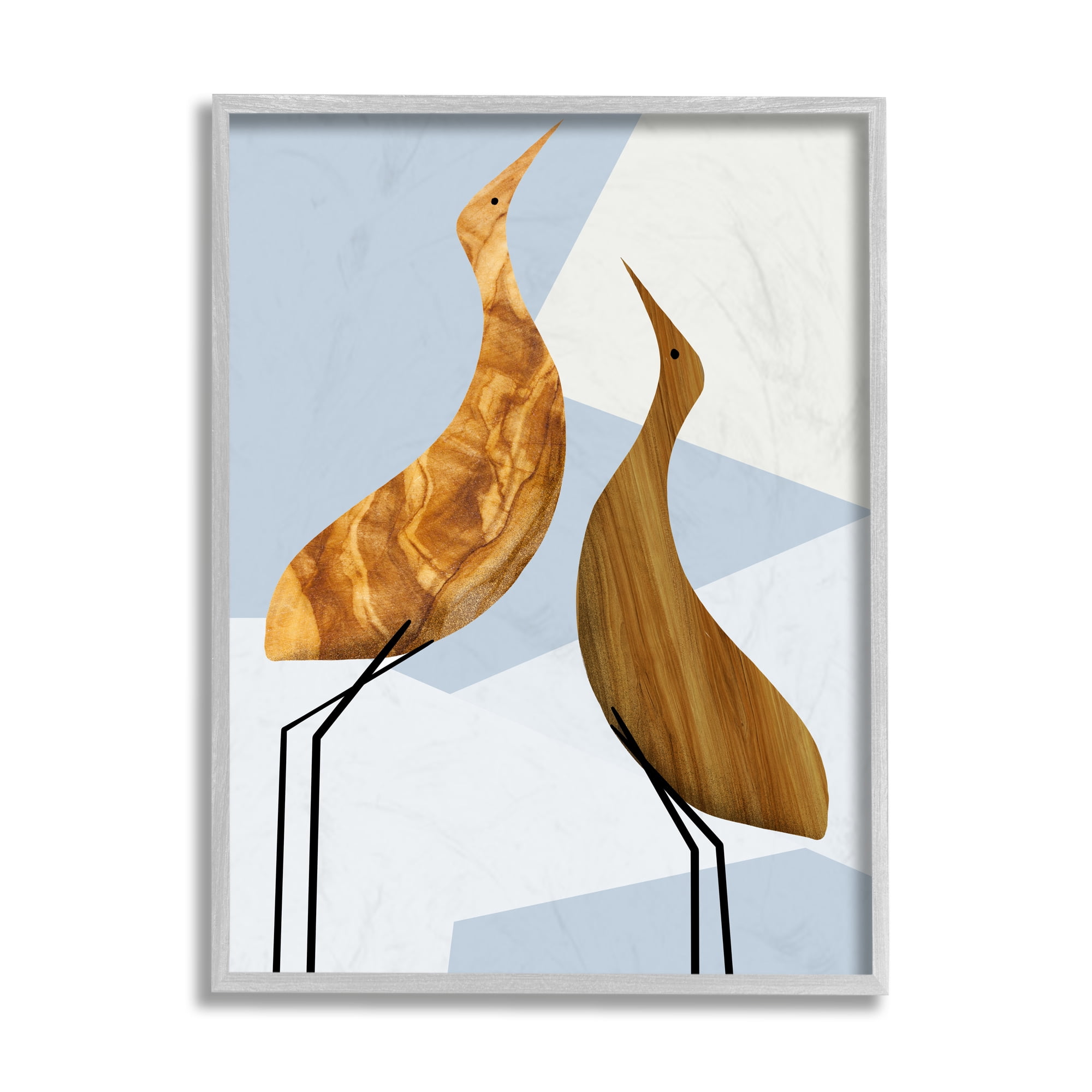 Stupell Industries Tall Tree Pattern Birds Blue Geometric Shapes Gray Framed by Daphne Polselli