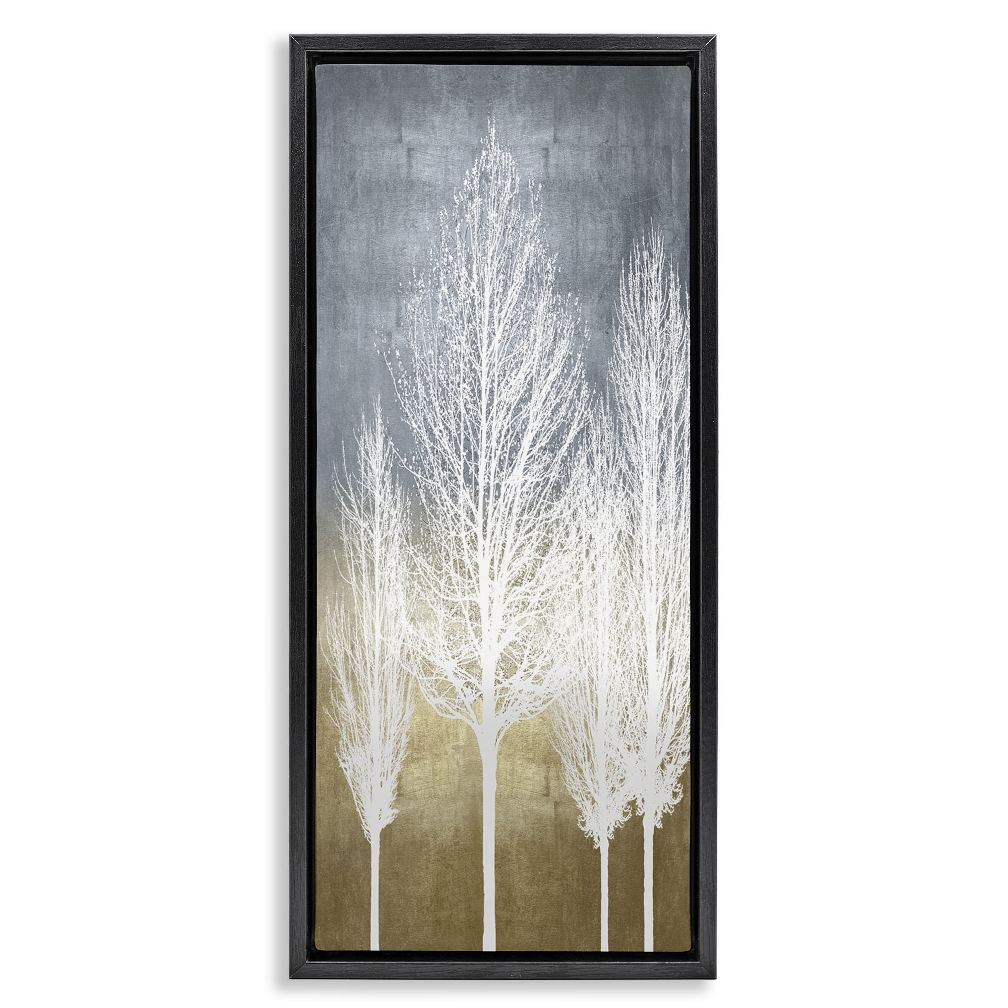 Stupell Industries Tall Tree Silhouettes Abstraction Landscape Painting Black Floater Framed Canvas Art Print Wall Art, 11 x 25