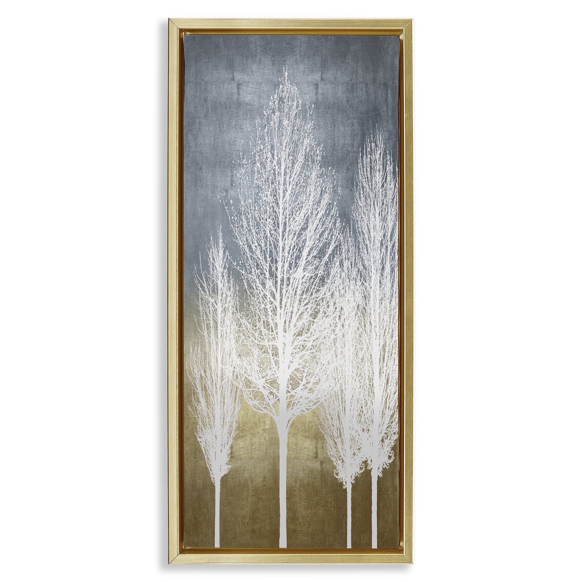 Stupell Industries Tall Tree Silhouettes Abstraction Landscape Painting Gold Floater Framed Canvas Art Print Wall Art, 15 x 31