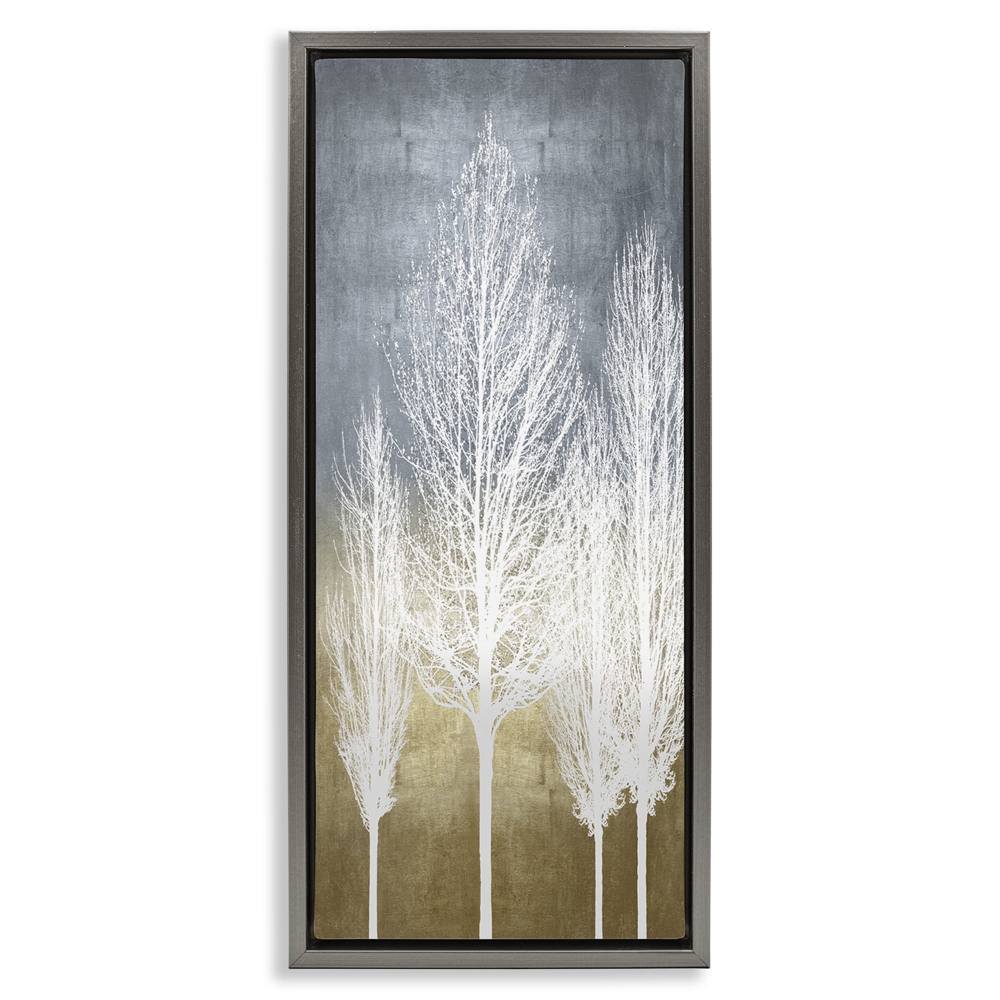 Stupell Industries Tall Tree Silhouettes Abstraction Landscape Painting Gray Floater Framed Canvas Art Print Wall Art, 11 x 25