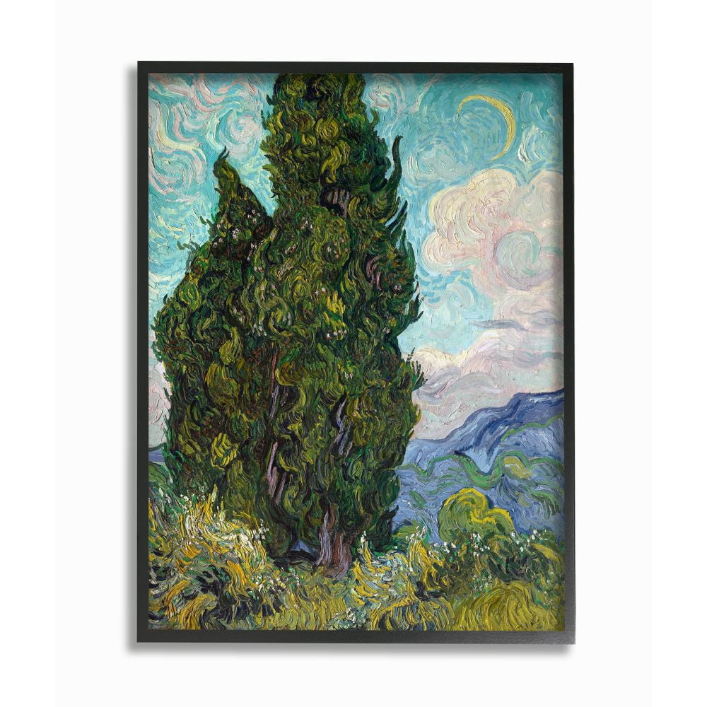 Stupell Industries Tall Trees Green Blue Van Gogh Classical Painting Black Framed Art Print Wall Art, 11x14, by Vincent Van Gogh