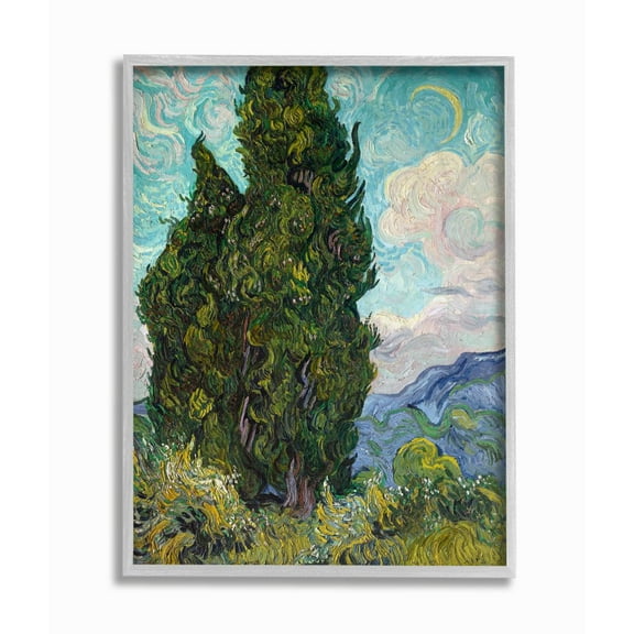 Stupell Industries Tall Trees Green Blue Van Gogh Classical Painting Gray Framed Art Print Wall Art, 11x14, by Vincent Van Gogh