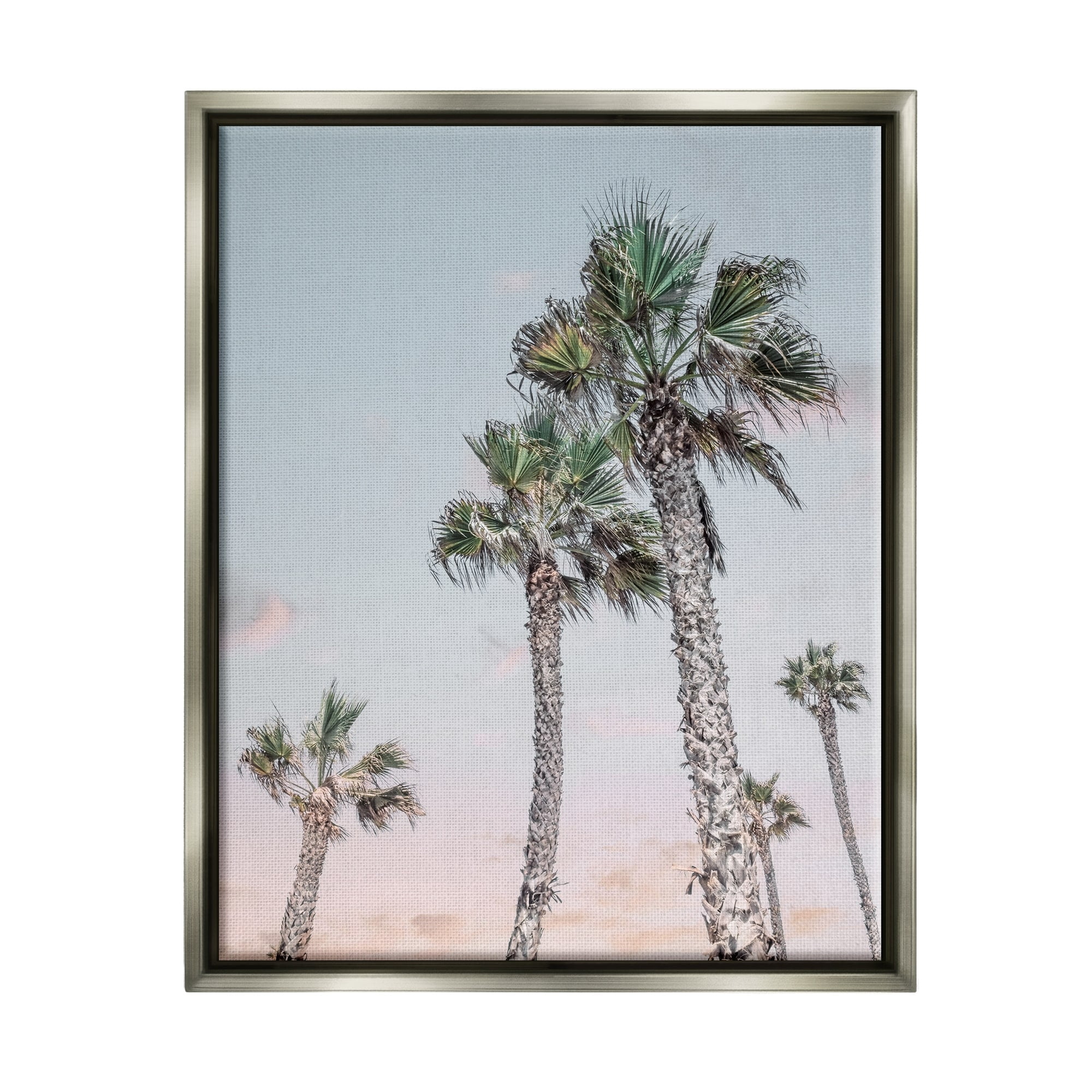 Stupell Industries Tall Tropical Palm Trees Clear Sunset Sky Photograph Luster Gray Floating Framed Canvas Print Wall Art, Design by Natalie Carpentieri