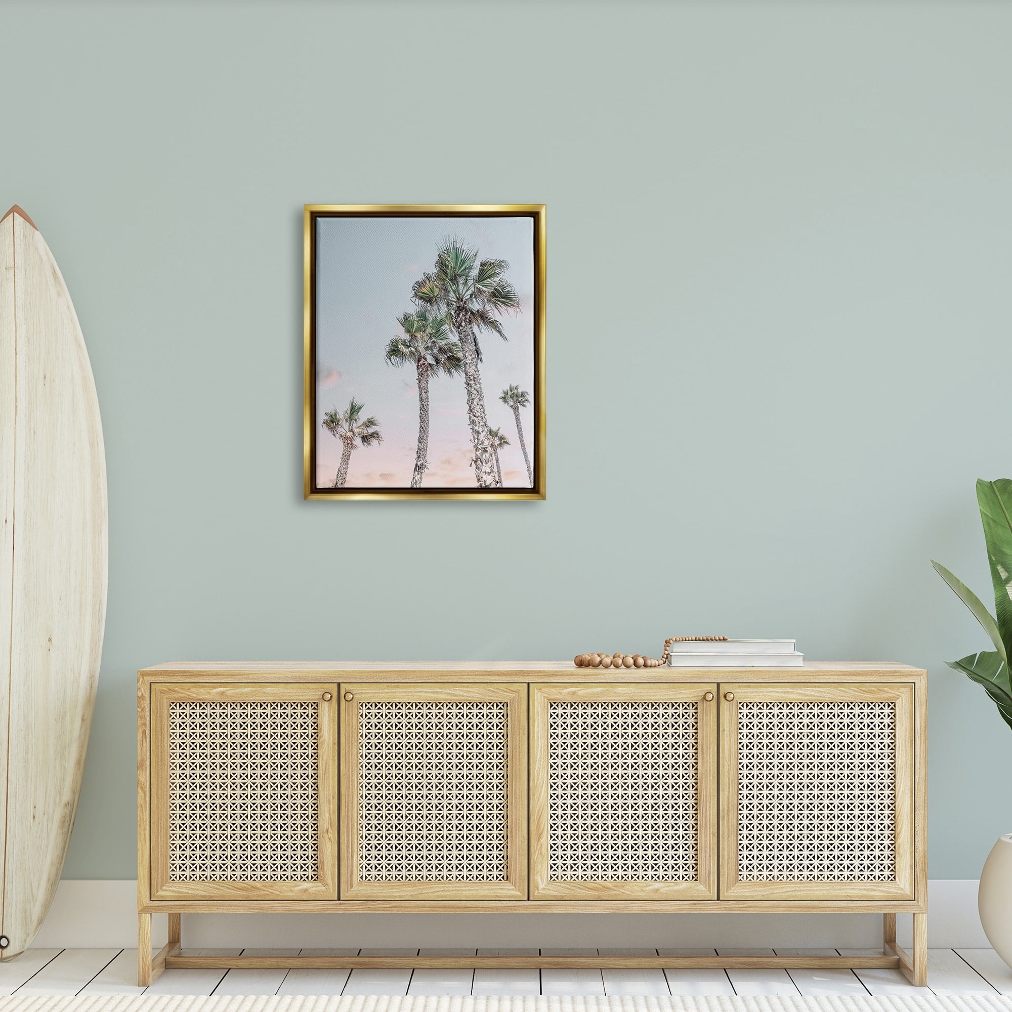Stupell Industries Tall Tropical Palm Trees Clear Sunset Sky Photograph Metallic Gold Floating Framed Canvas Print Wall Art, Design by Natalie Carpentieri