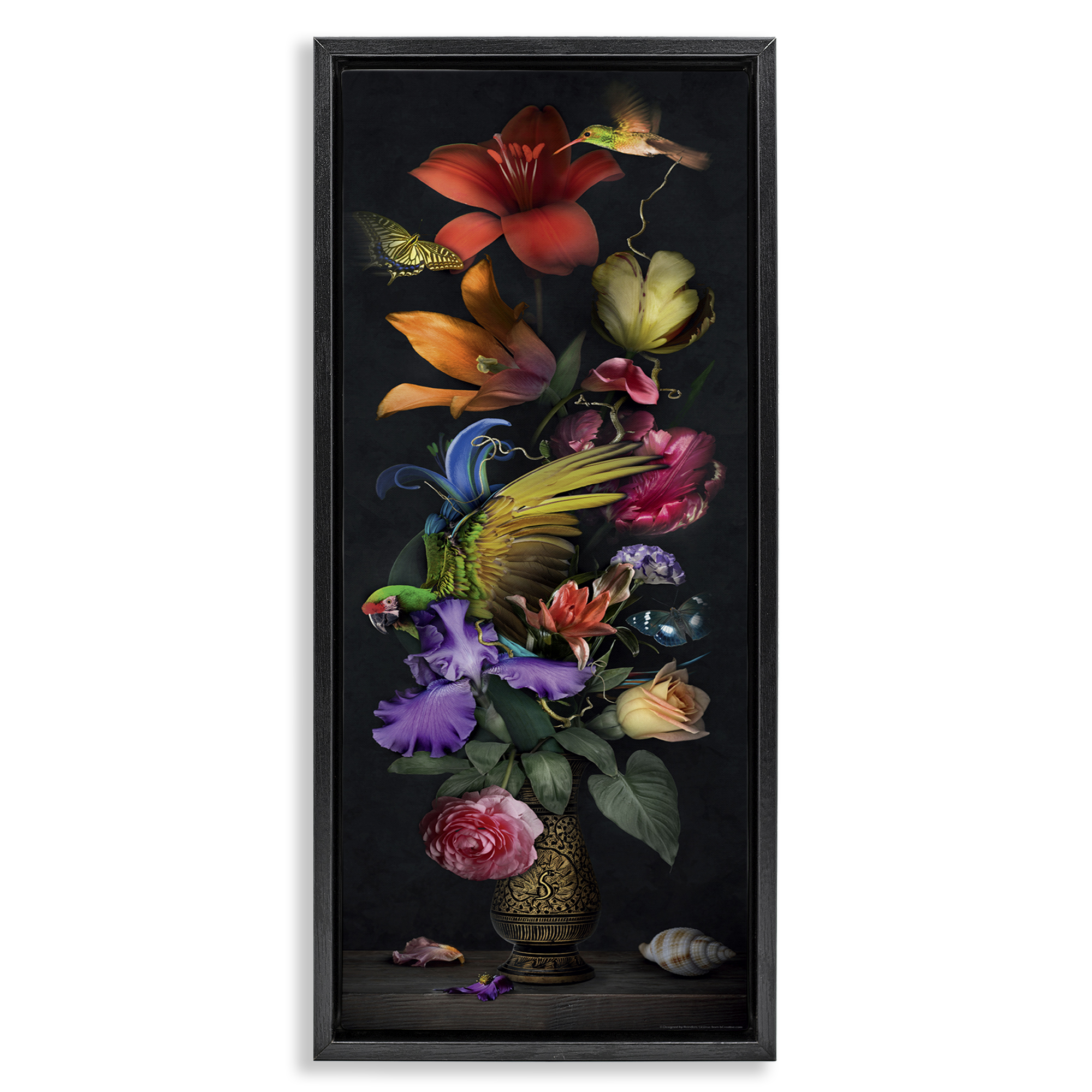 Stupell Industries Tall Vintage Lily Bouquet Plants & Flowers Painting Black Floater Framed Canvas Art Print Wall Art, 11 x 25