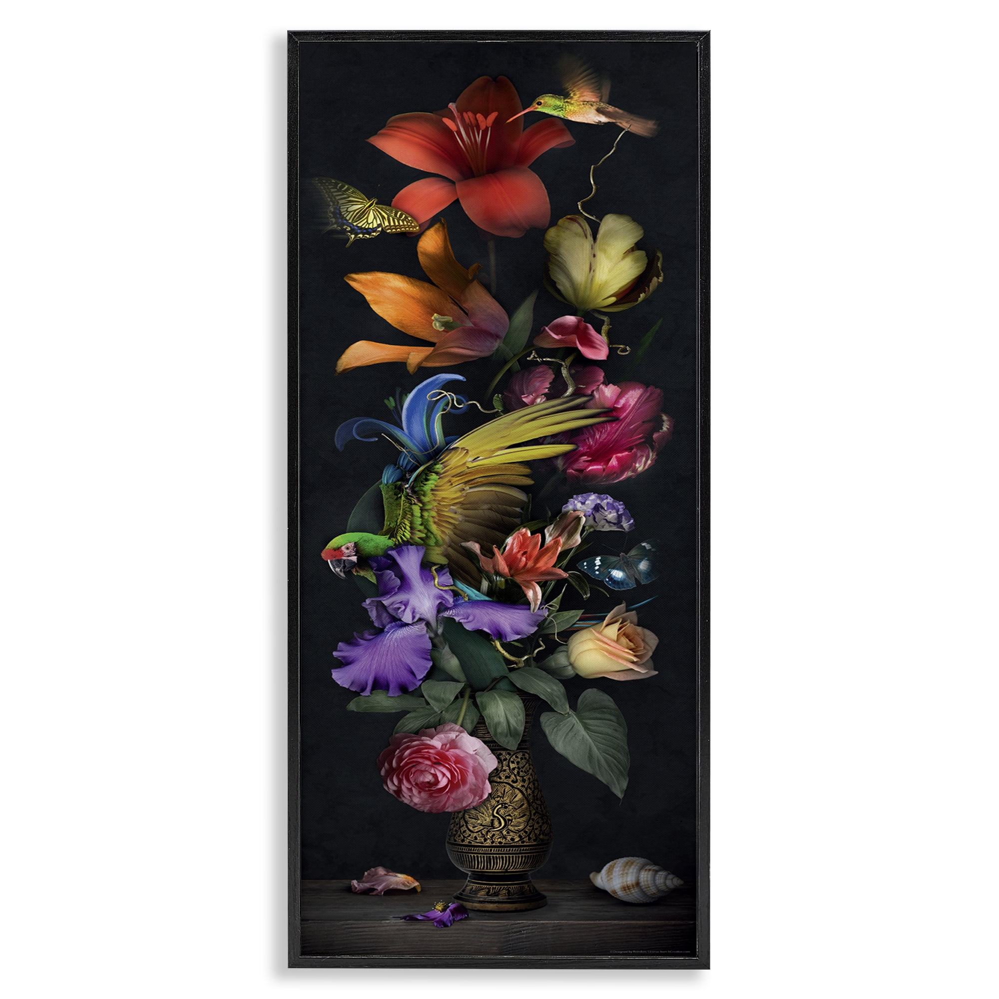 Stupell Industries Tall Vintage Lily Bouquet Plants & Flowers Painting Black Framed Art Print Wall Art, 10 x 24
