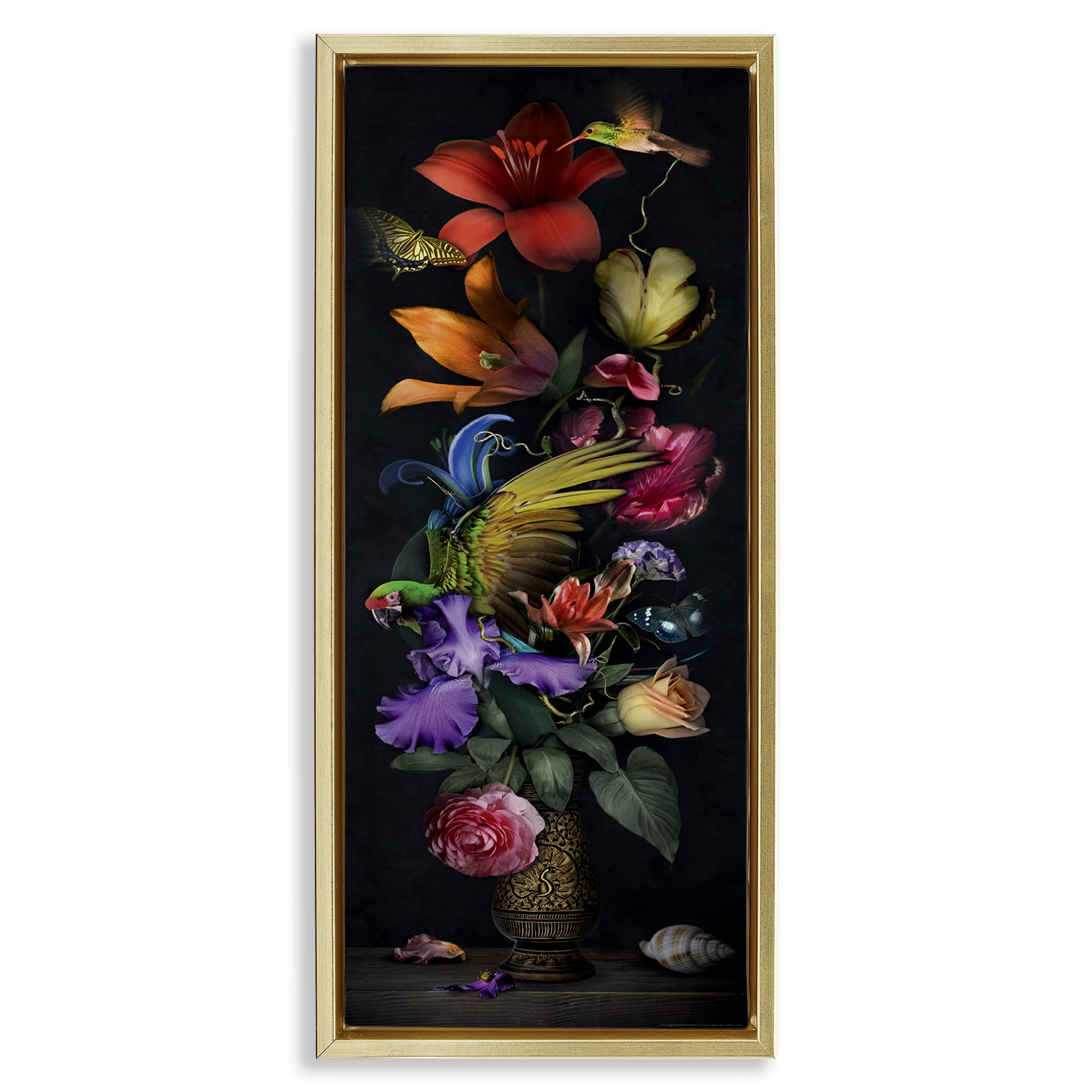 Stupell Industries Tall Vintage Lily Bouquet Plants & Flowers Painting Gold Floater Framed Canvas Art Print Wall Art, 14 x 31
