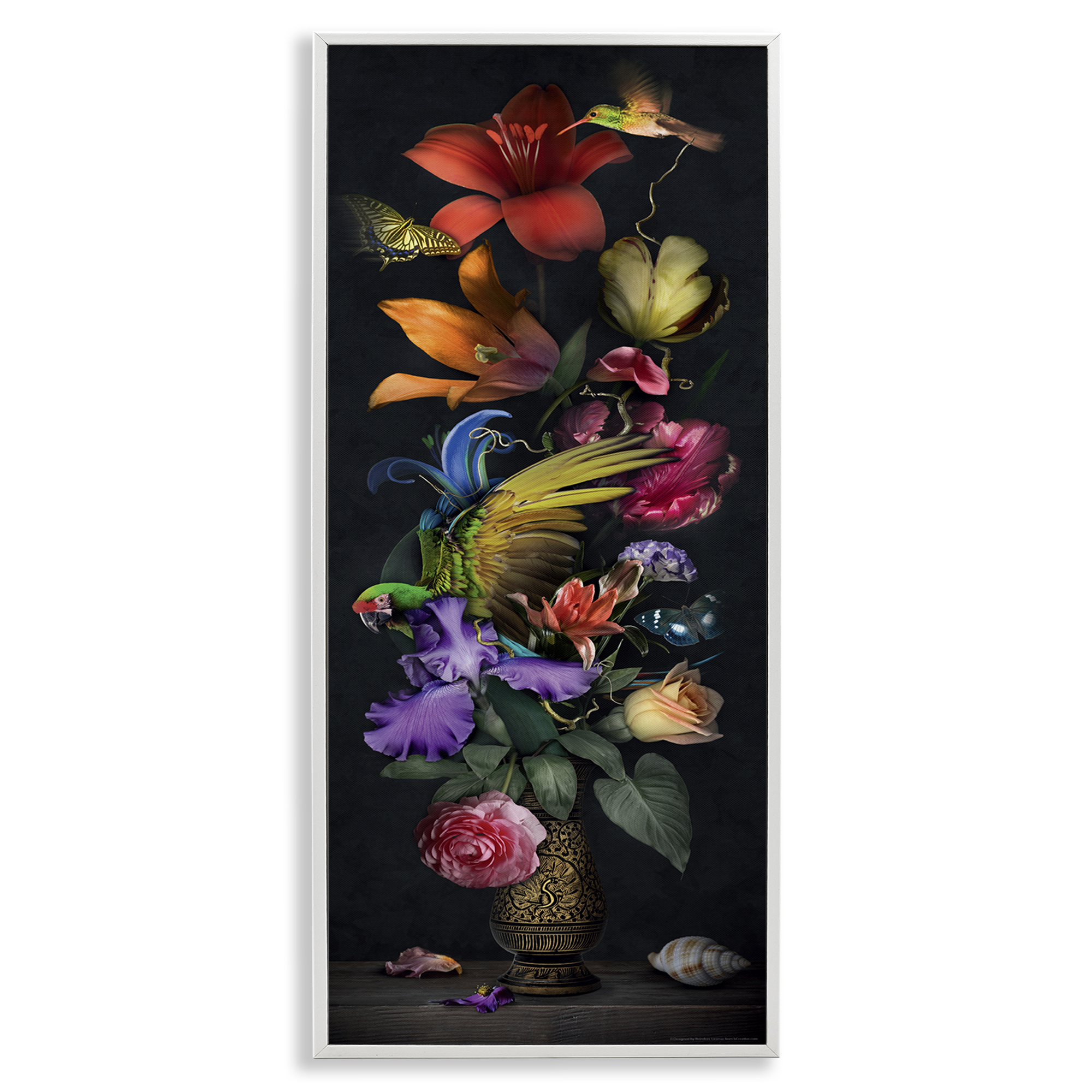 Stupell Industries Tall Vintage Lily Bouquet Plants & Flowers Painting White Framed Art Print Wall Art, 10 x 24