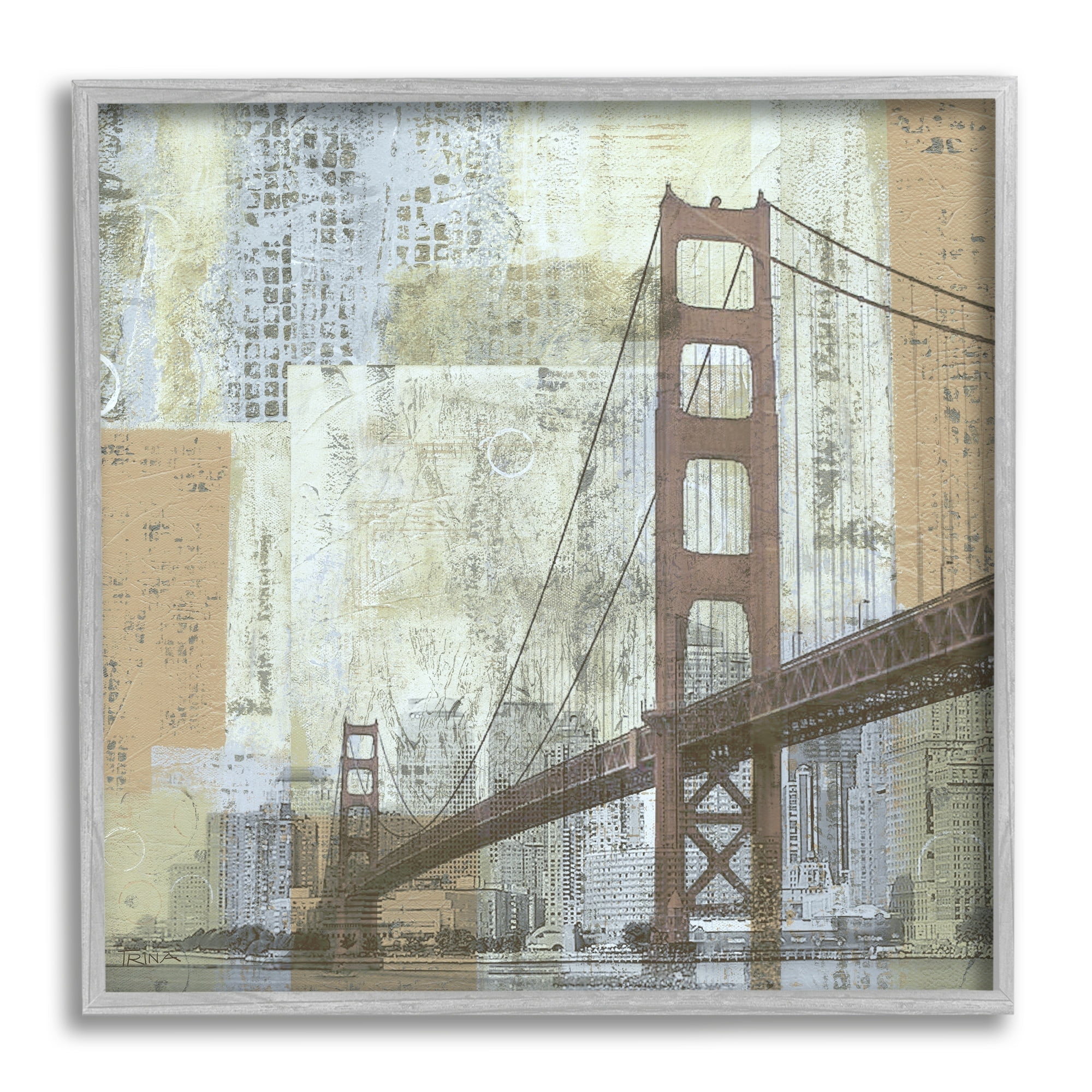 Stupell Industries Tall Water Bridge Abstract Blocked Metropolis City, 17 x 17, Design by Katrina Craven
