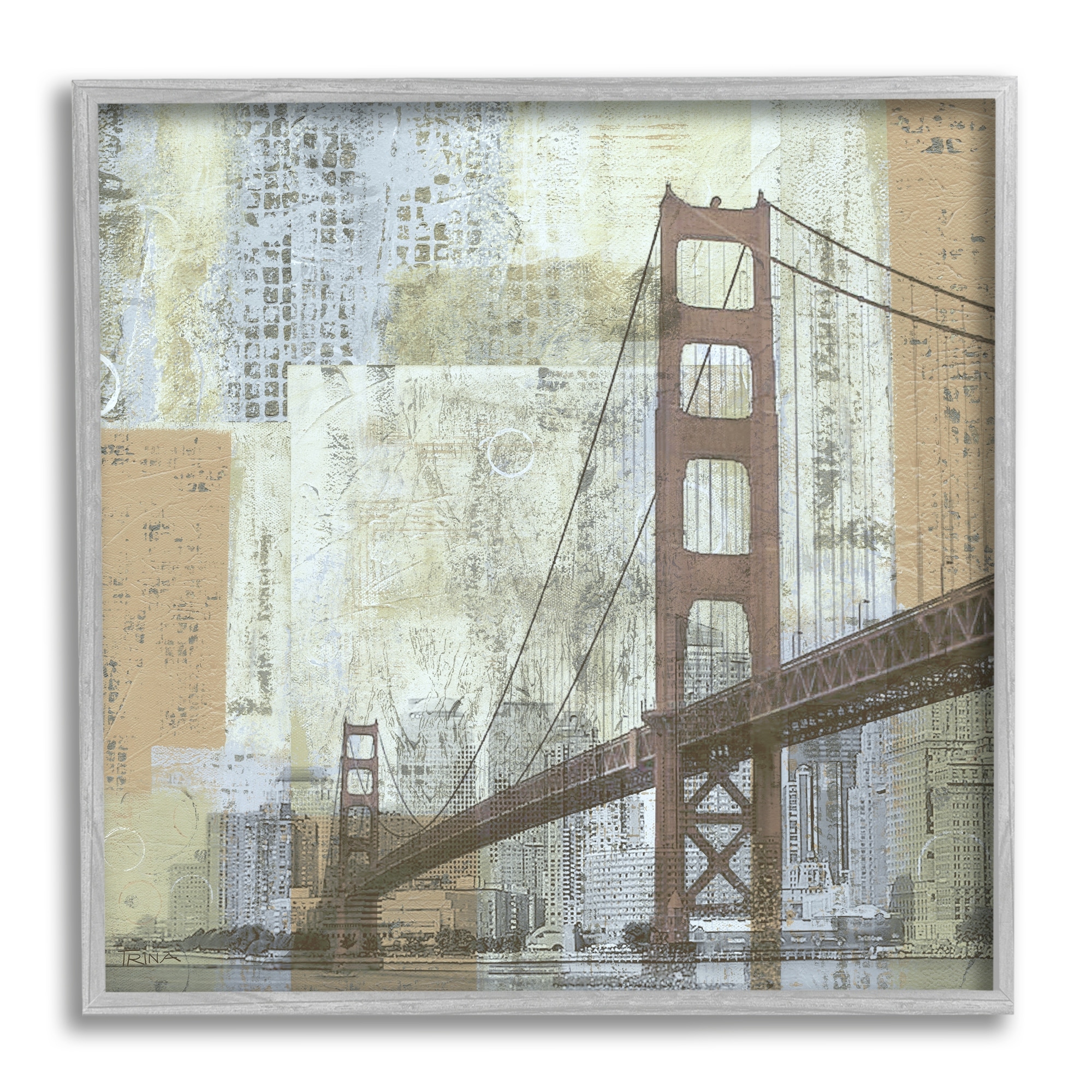 Stupell Industries Tall Water Bridge Abstract Blocked Metropolis City, 24 x 24, Design by Katrina Craven