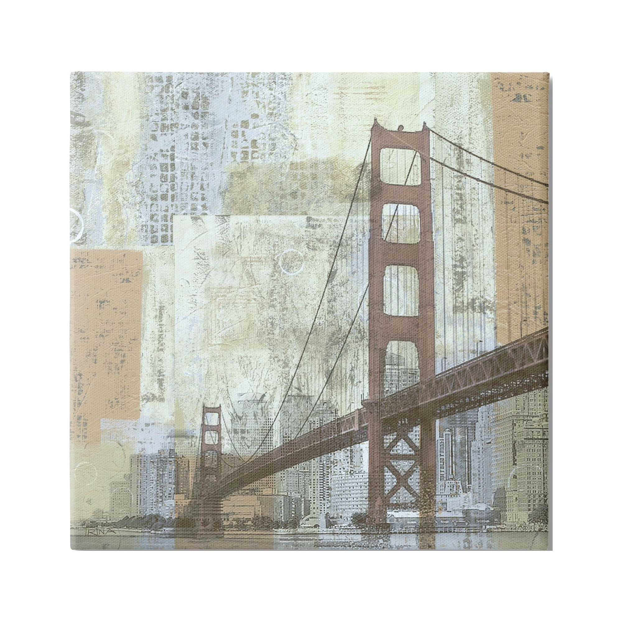 Stupell Industries Tall Water Bridge Abstract Blocked Metropolis City, 30 x 30, Design by Katrina Craven