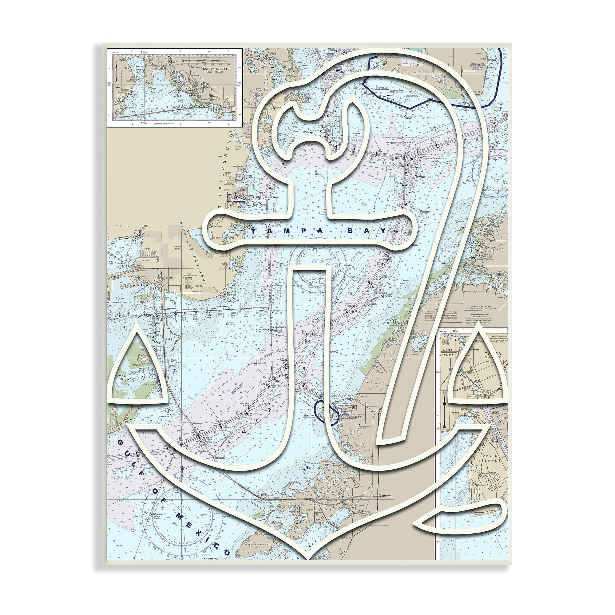 Stupell Industries Tampa Bay Florida Detailed Map Anchor Symbol , 10 x 15, Design by Lil' Rue