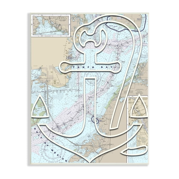 Stupell Industries Tampa Bay Florida Detailed Map Anchor Symbol , 10 x 15, Design by Lil' Rue