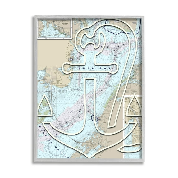 Stupell Industries Tampa Bay Florida Detailed Map Anchor Symbol , 16 x 20, Design by Lil' Rue