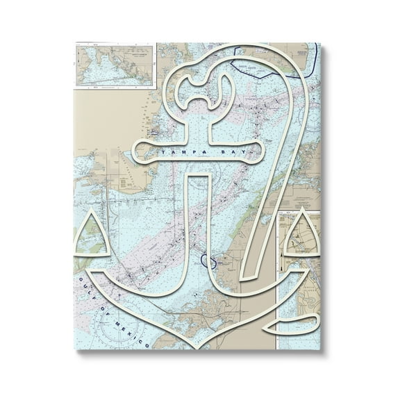 Stupell Industries Tampa Bay Florida Detailed Map Anchor Symbol , 30 x 40, Design by Lil' Rue