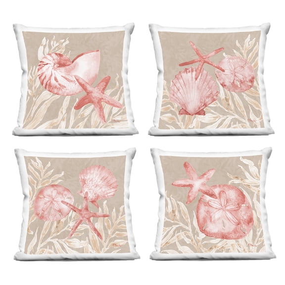 Stupell Industries Tampico Shells in Peach 4 Piece Decorative Printed Throw Pillow Set design by Paul Brent, 18 x 7 x 18