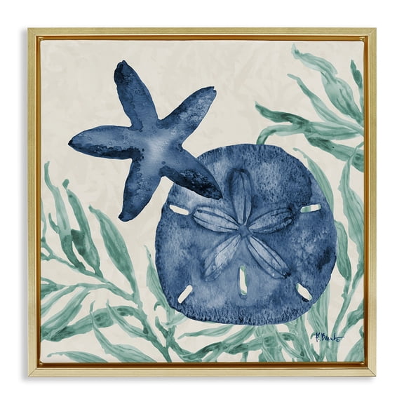 Stupell Industries Rustic Lodge Tampico Starfish & Sand Dollar Gold Floating Frame Canvas Art, 25 x 25, by Paul Brent