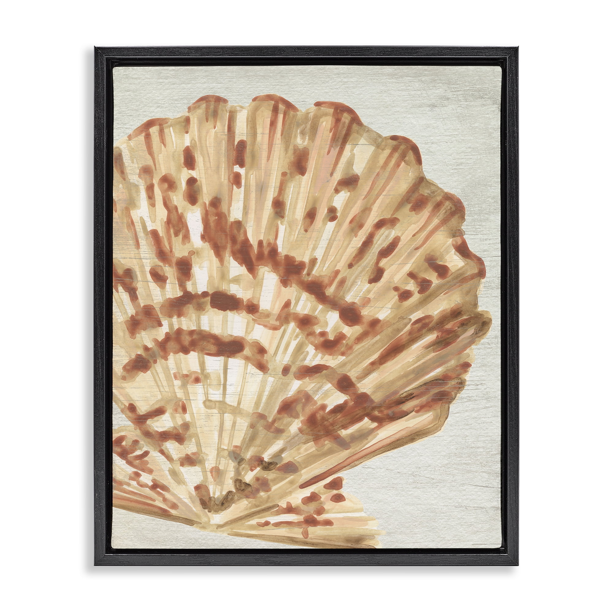 Stupell Industries Tan & Beige Clam Nautical & Beach Painting Black Floater Framed Canvas Art Print Wall Art, 17 x 21