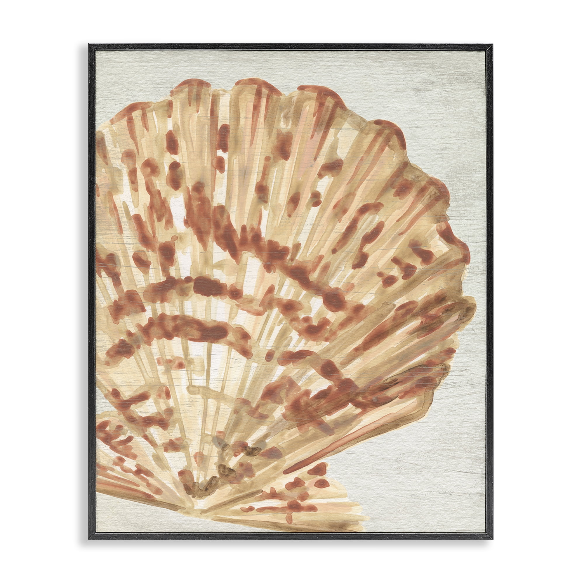 Stupell Industries Tan & Beige Clam Nautical & Beach Painting Black Framed Art Print Wall Art, 16 x 20