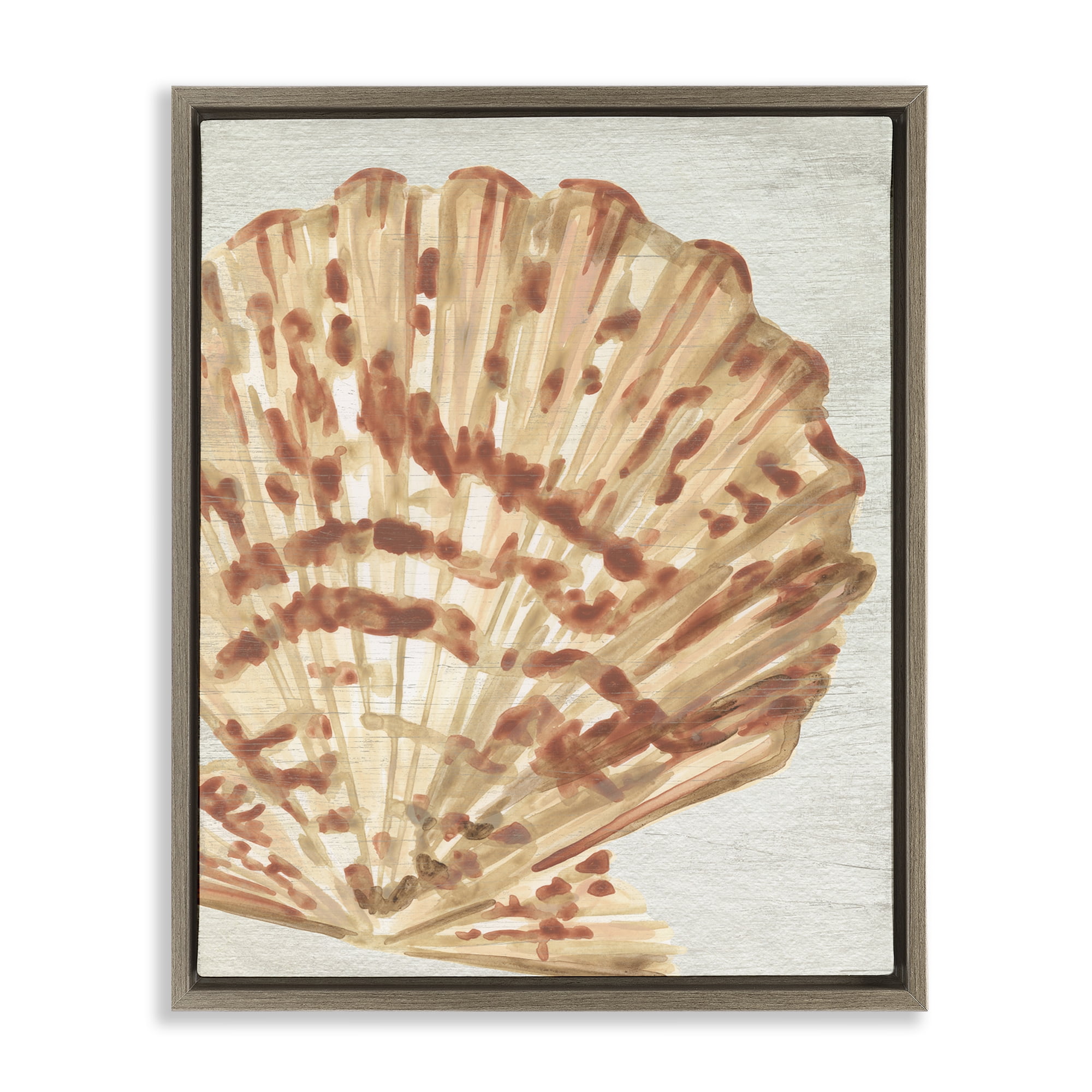 Stupell Industries Tan & Beige Clam Nautical & Beach Painting Brown Floater Framed Canvas Art Print Wall Art, 25 x 31