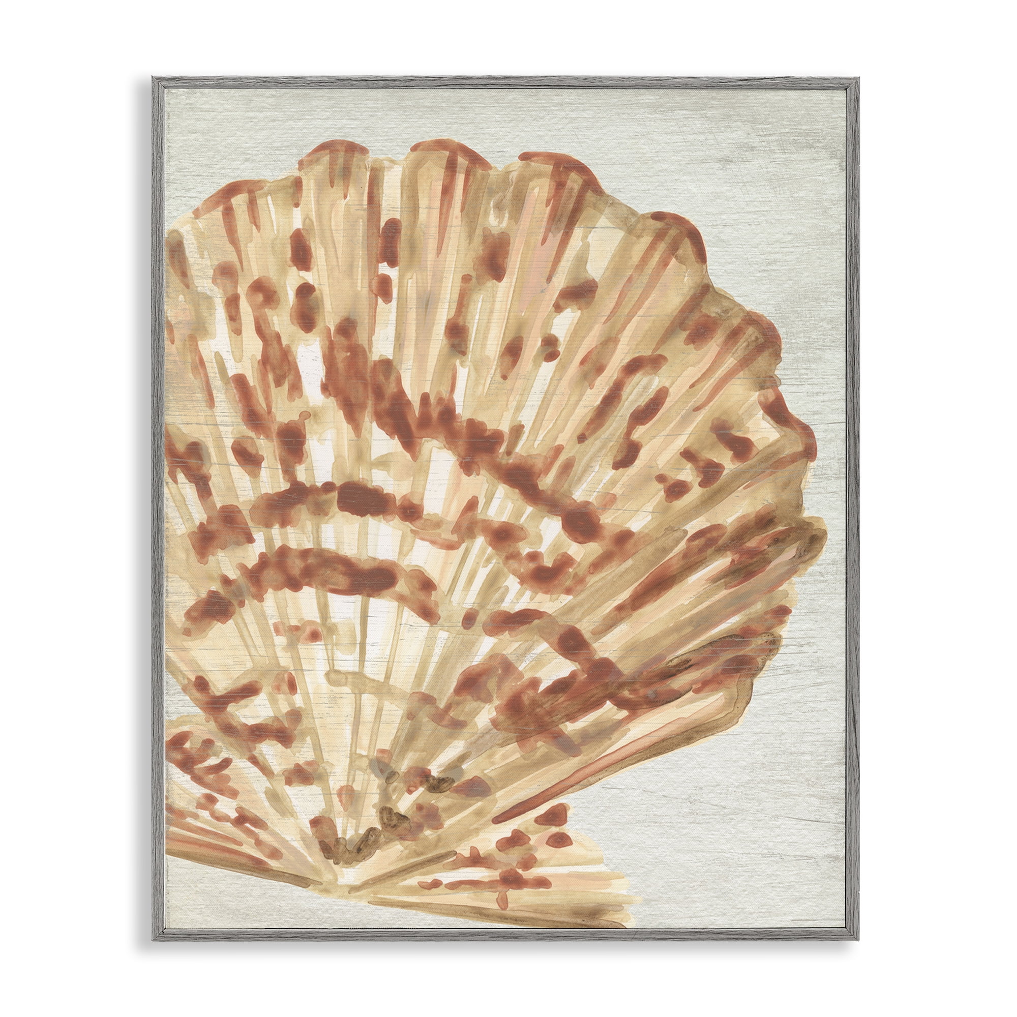 Stupell Industries Tan & Beige Clam Nautical & Beach Painting Gray Framed Art Print Wall Art, 11 x 14