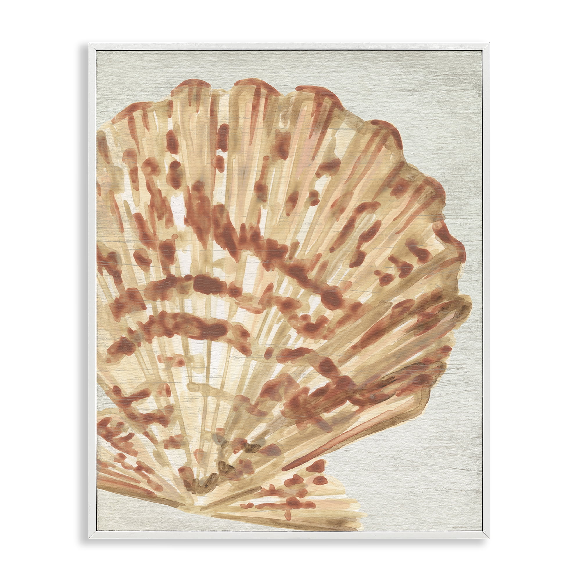Stupell Industries Tan & Beige Clam Nautical & Beach Painting White Framed Art Print Wall Art, 11 x 14
