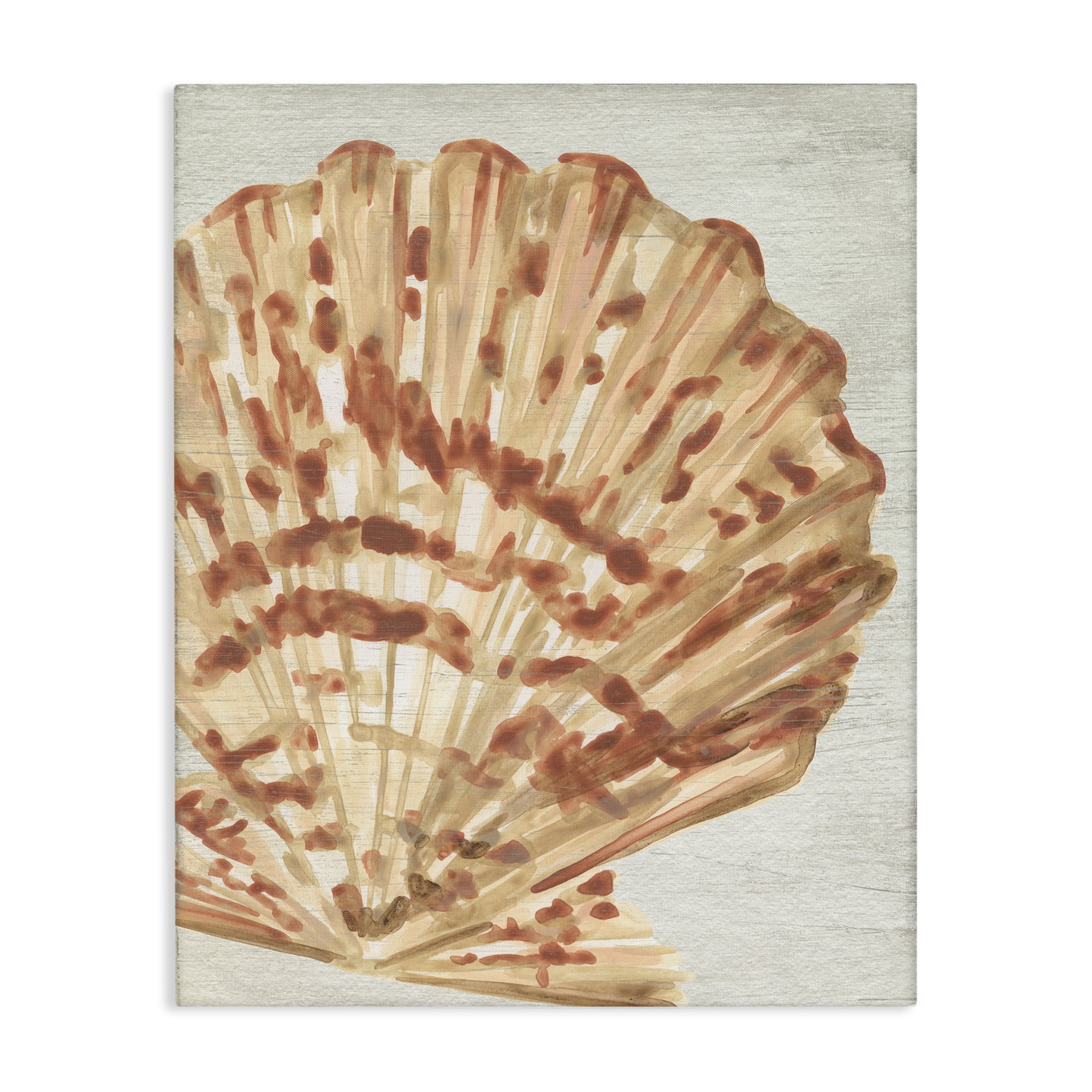 Stupell Industries Tan & Beige Clam Nautical & Beach Painting Wrapped Canvas Art Print Wall Art, 16 x 20