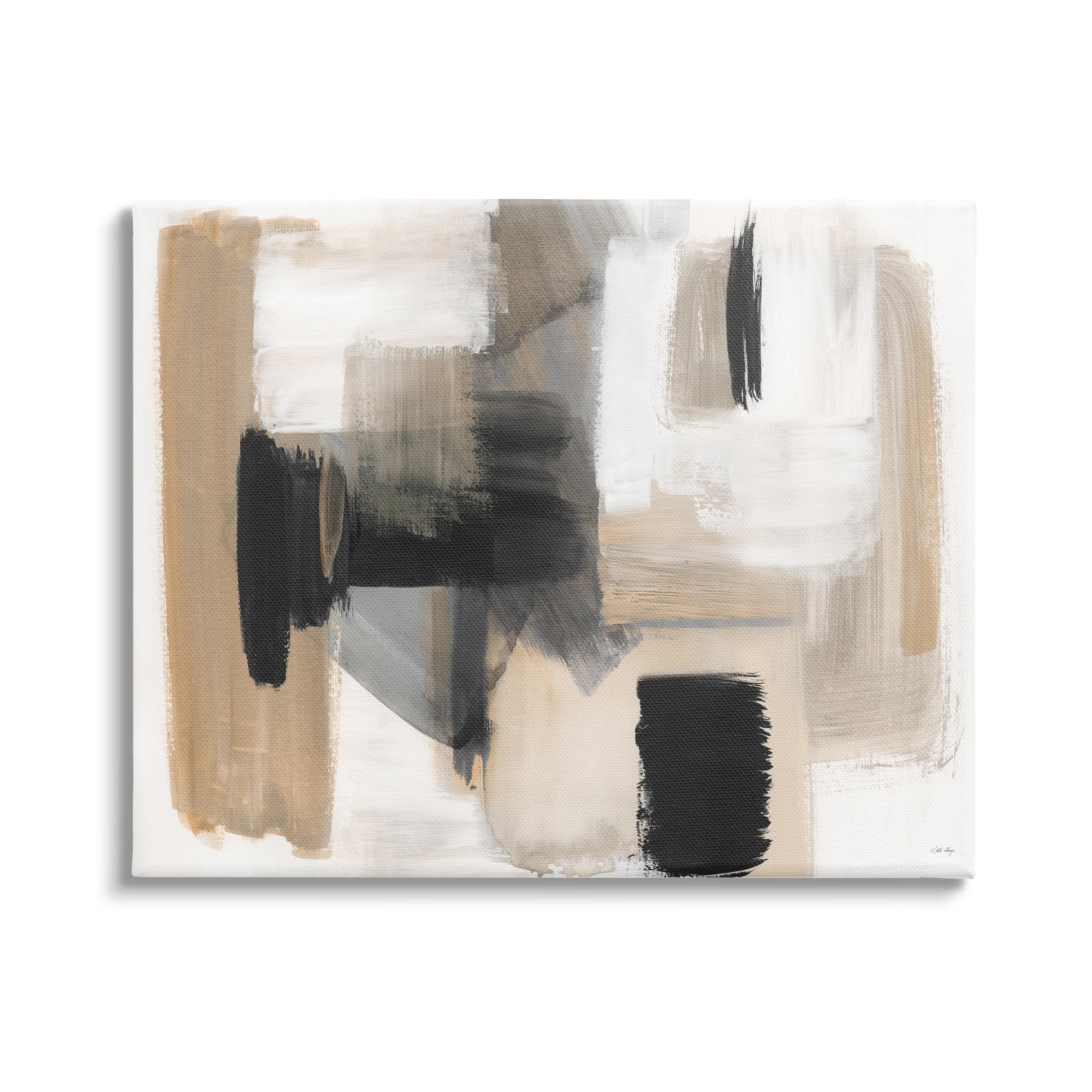 Stupell Industries Tan & Black Collage Abstract Painting Gallery Wrapped Canvas Art Print Wall Art, 30 x 24