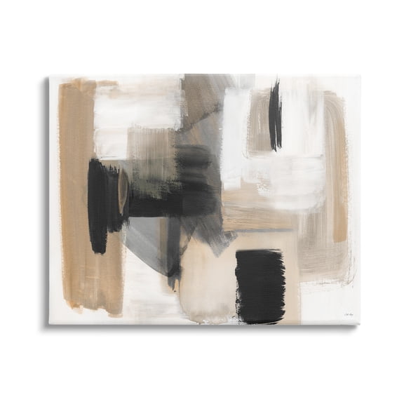 Stupell Industries Tan & Black Collage Abstract Painting Gallery Wrapped Canvas Art Print Wall Art, 48 x 36