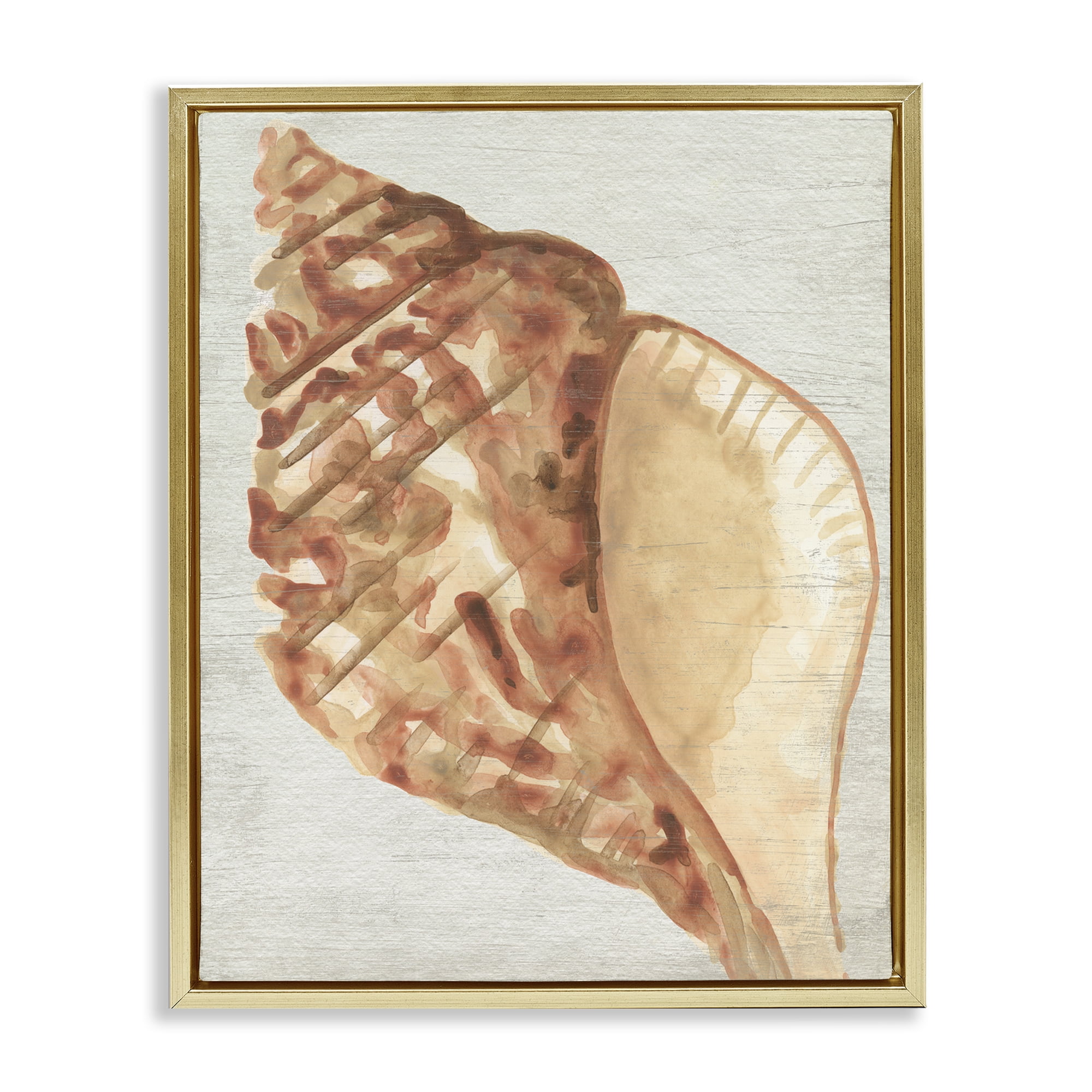 Stupell Industries Tan Conch Shell Nautical & Beach Painting Gold Floater Framed Canvas Art Print Wall Art, 17 x 21
