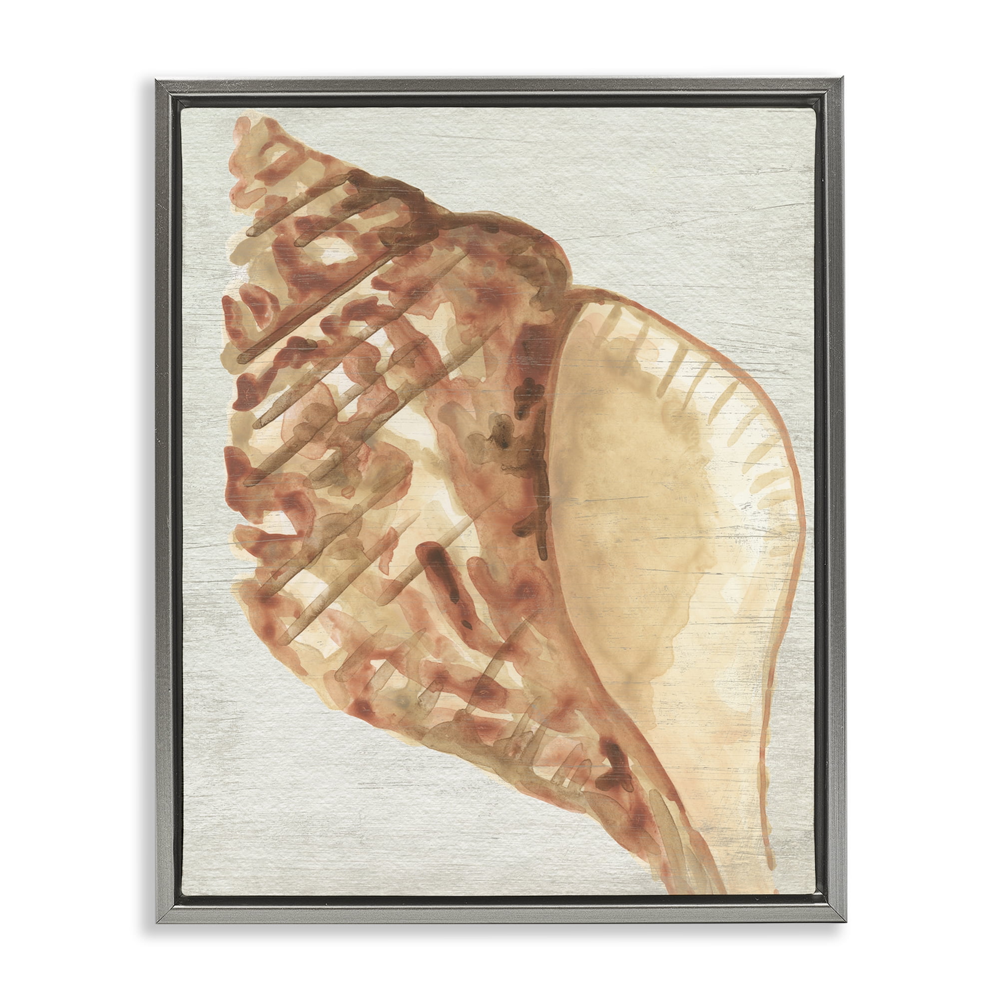 Stupell Industries Tan Conch Shell Nautical & Beach Painting Gray Floater Framed Canvas Art Print Wall Art, 25 x 31