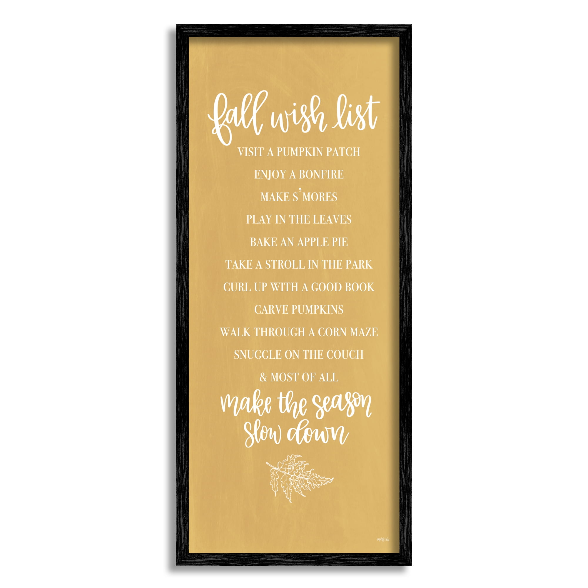 Stupell Industries Tan Fall Wish List Botanical & Floral Painting Black Framed Art Print Wall Art, 10 x 24
