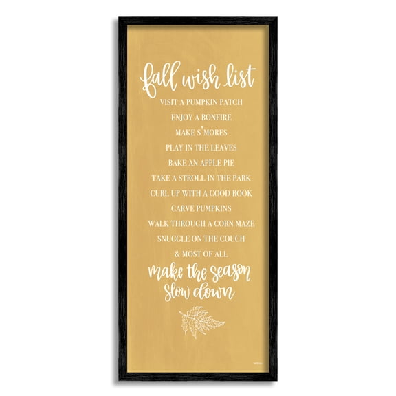 Stupell Industries Tan Fall Wish List Botanical & Floral Painting Black Framed Art Print Wall Art, 10 x 24
