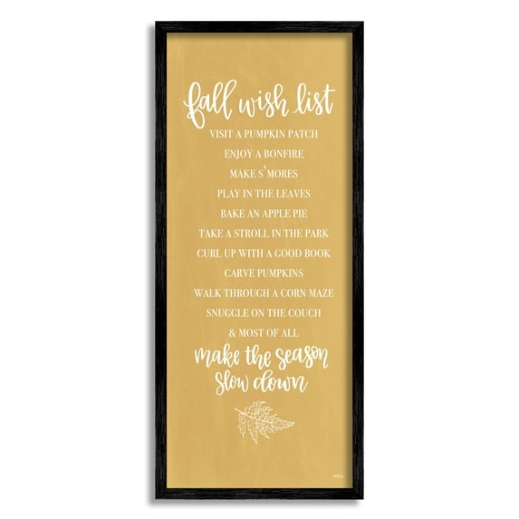 Stupell Industries Tan Fall Wish List Botanical & Floral Painting Black Framed Art Print Wall Art, 10 x 24