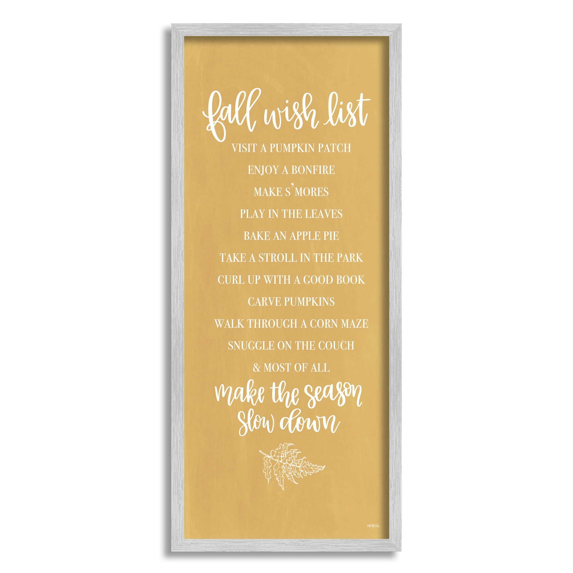 Stupell Industries Tan Fall Wish List Botanical & Floral Painting Gray Framed Art Print Wall Art, 10 x 24