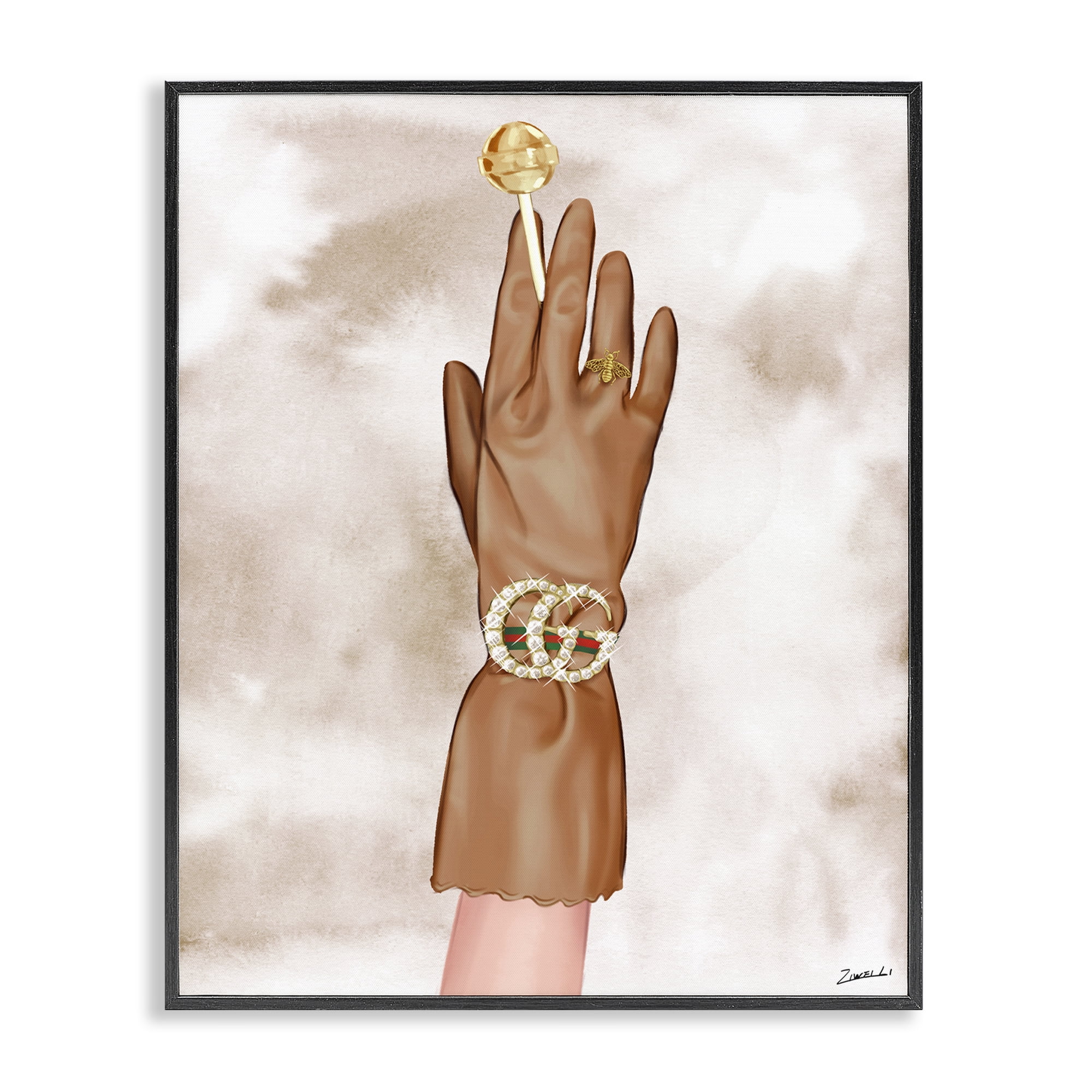 Stupell Industries Tan Glamorous Glove Fashion Painting Black Framed Art Print Wall Art, 16 x 20