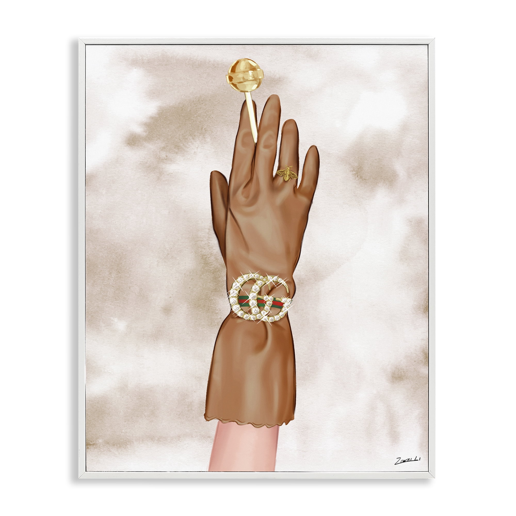 Stupell Industries Tan Glamorous Glove Fashion Painting White Framed Art Print Wall Art, 24 x 30