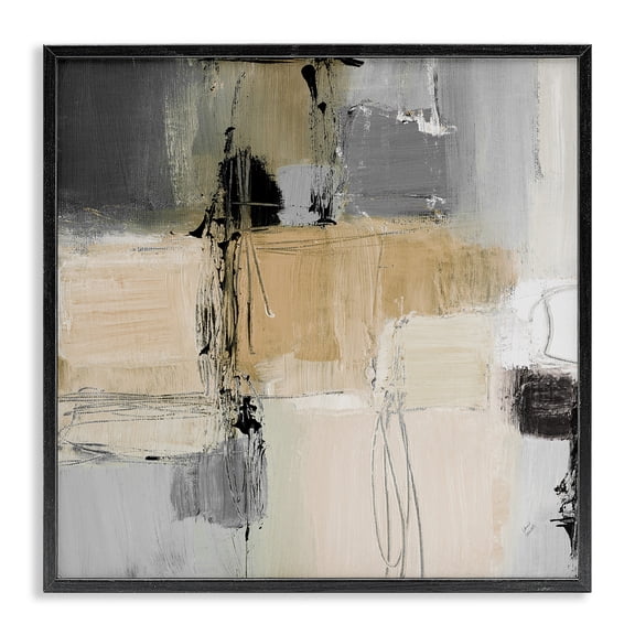 Stupell Industries Tan & Grey Rustic Collage Abstract Painting Black Framed Art Print Wall Art, 12 x 12