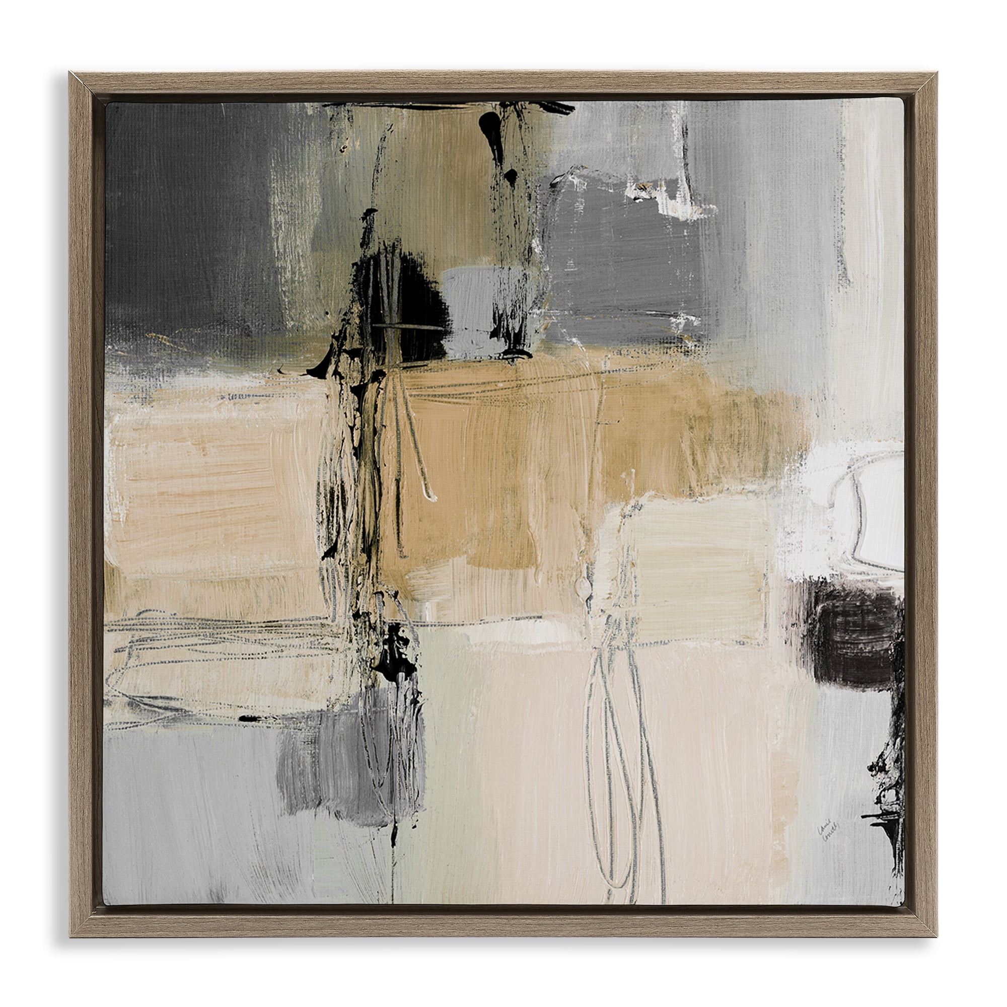 Stupell Industries Tan & Grey Rustic Collage Abstract Painting Brown Floater Framed Canvas Art Print Wall Art, 18 x 18