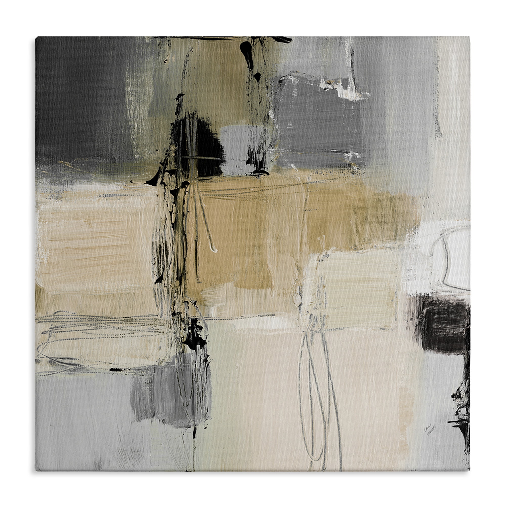Stupell Industries Tan & Grey Rustic Collage Abstract Painting Gallery Wrapped Canvas Art Print Wall Art, 30 x 30