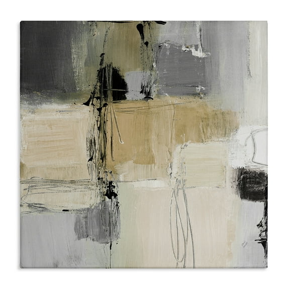 Stupell Industries Tan & Grey Rustic Collage Abstract Painting Gallery Wrapped Canvas Art Print Wall Art, 36 x 36